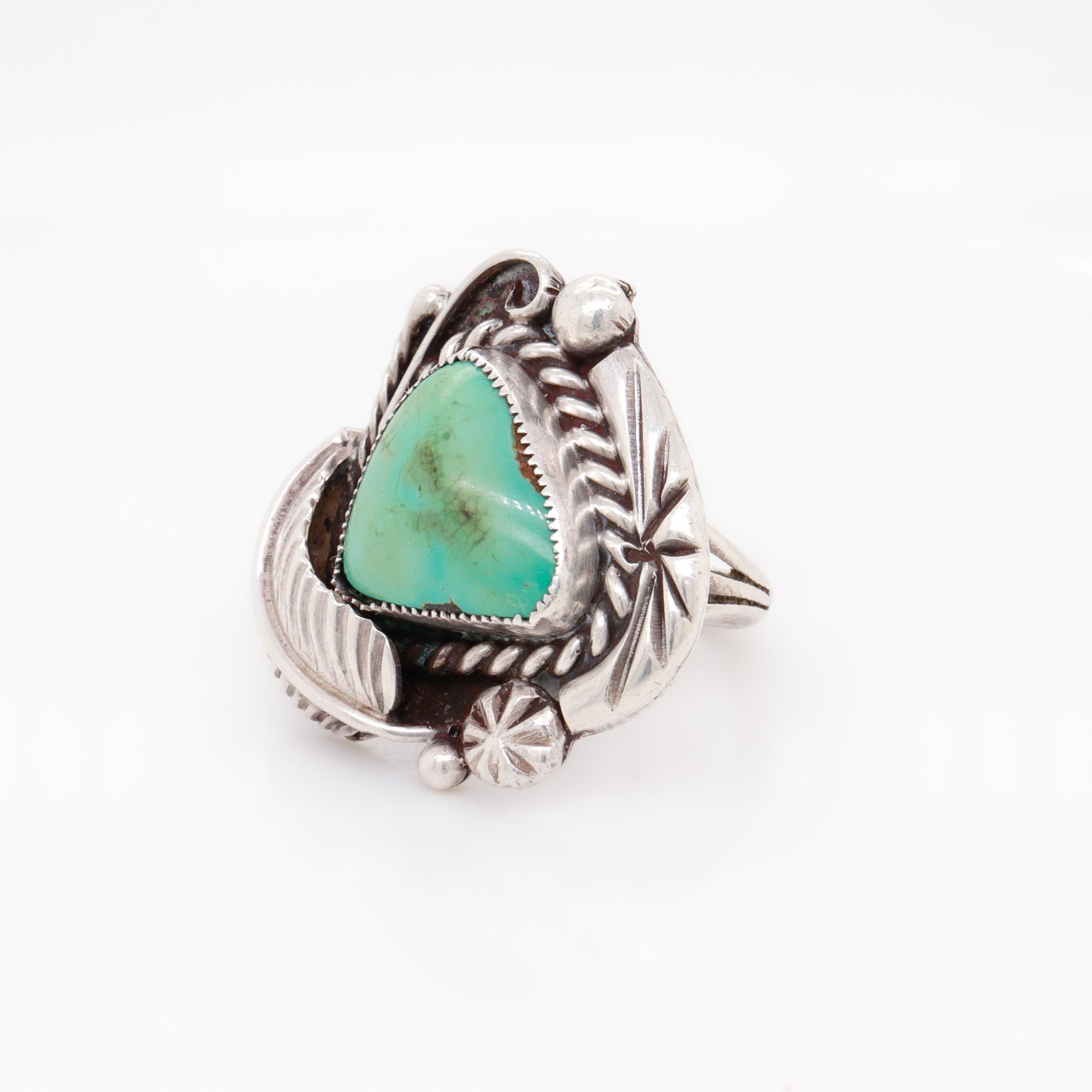 Donna Anello con cabochon di turchese e argento del sud-ovest vintage in vendita