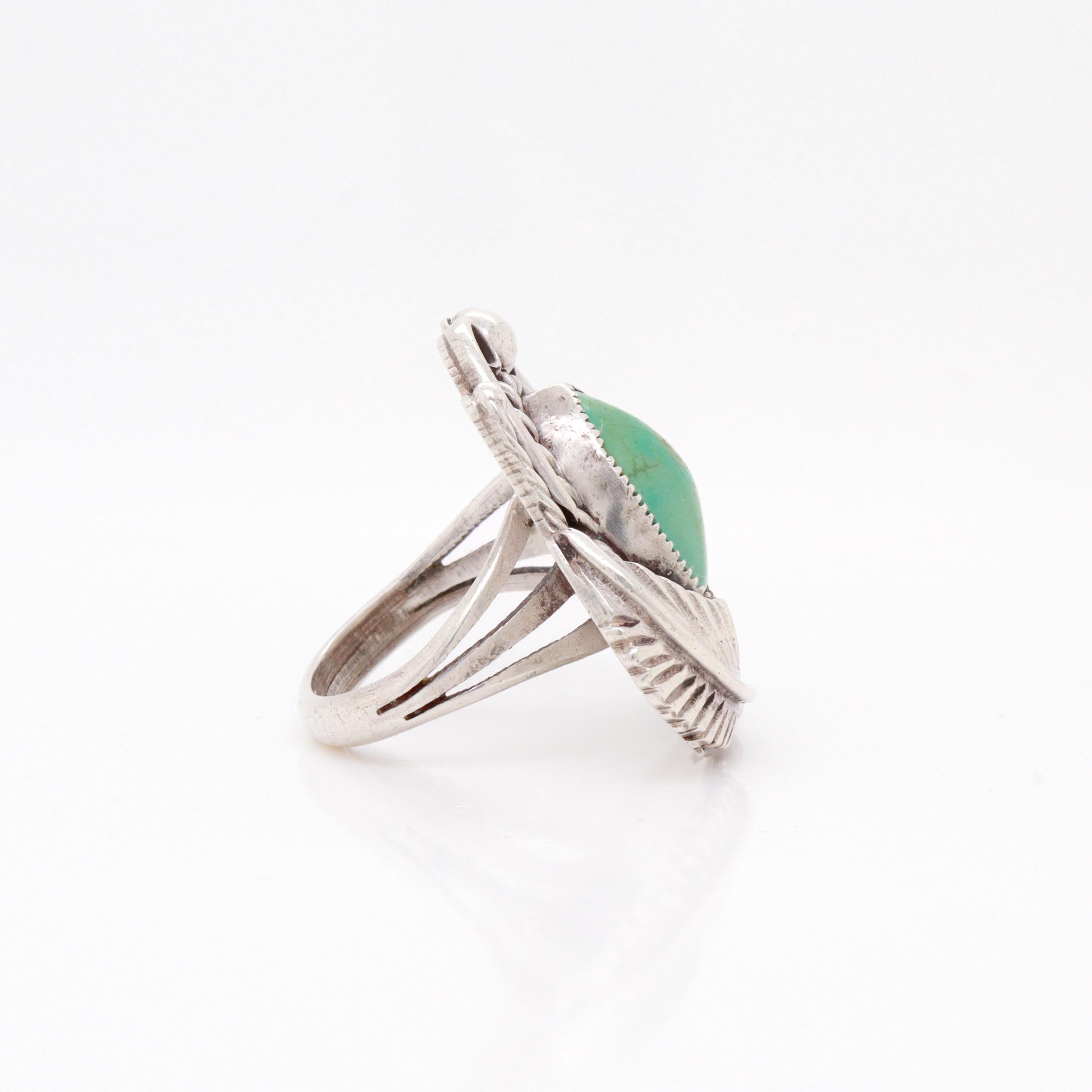 Anello con cabochon di turchese e argento del sud-ovest vintage in vendita 3