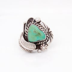 Anello con cabochon di turchese e argento del sud-ovest vintage