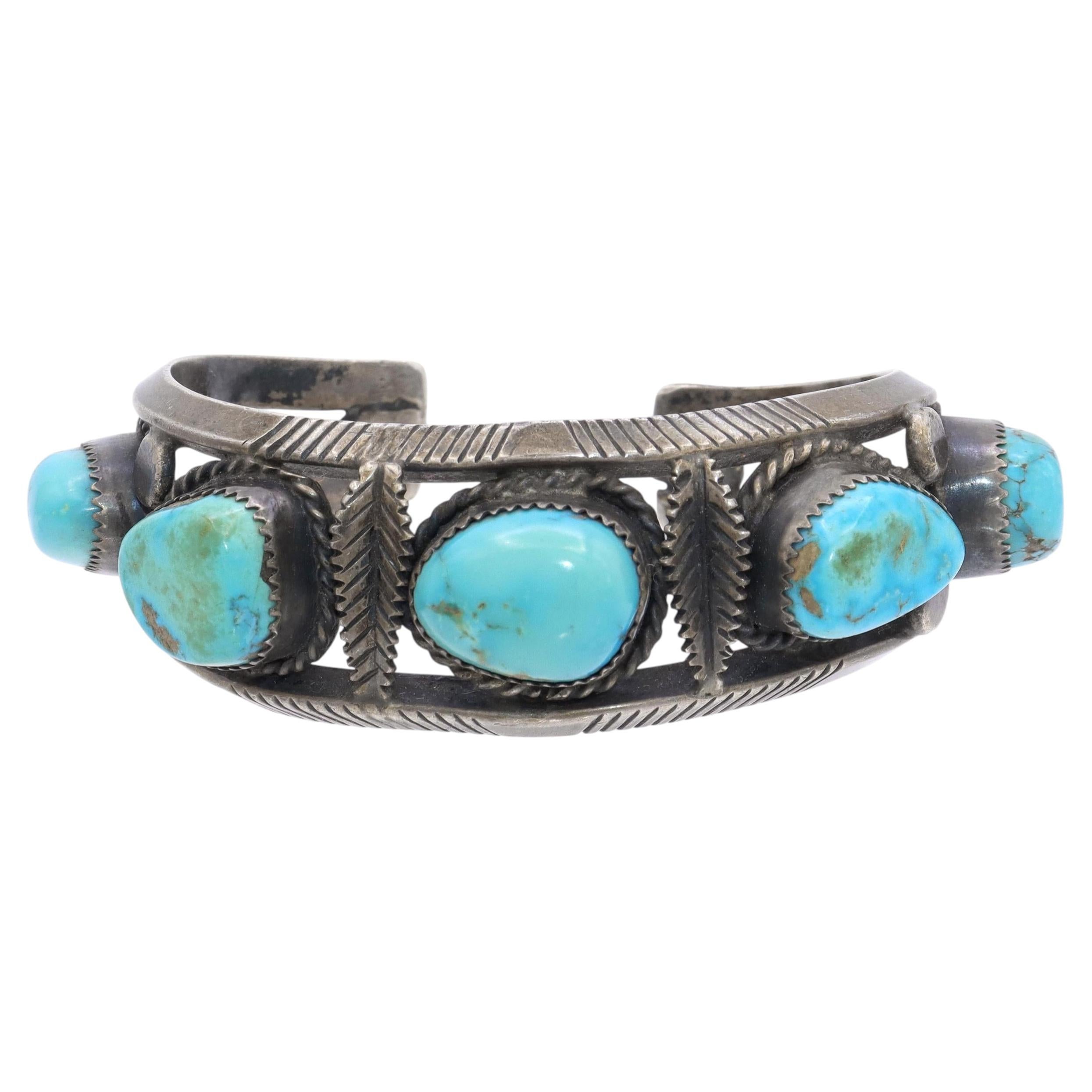 Bracciale a polsino vintage in argento sterling con turchese, in stile sud-occidentale