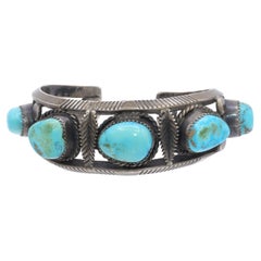 Vintage Southwestern Sterling Silver Turquoise Cuff Bracelet