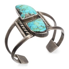 Vintage Southwestern Sterling Silver Turquoise Split Cuff Bracelet