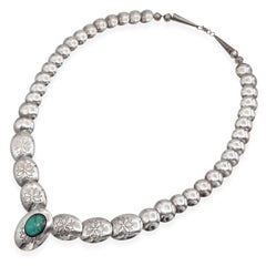 Vintage Southwestern Sterling Silver Turquoise Stamped Beaded Strand Necklace (collana con fili di perline)