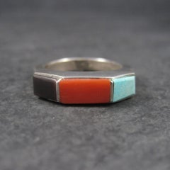 Anello d'epoca in sterling turchese corallo onice del sud-ovest, misura 6