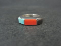 Anillo Vintage Southwestern Sterling Turquoise Coral Onyx Talla 6