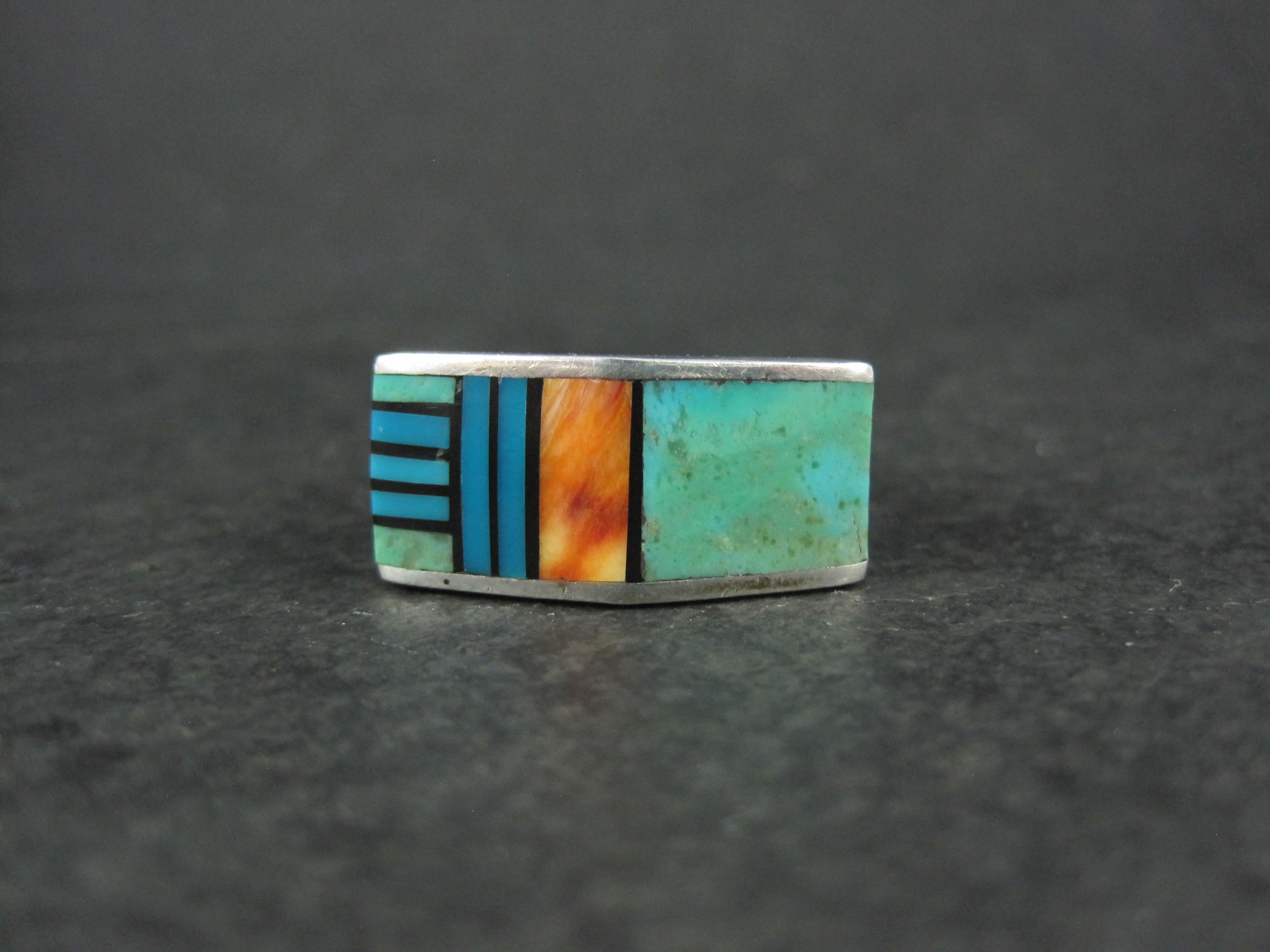 Vintage Southwestern Sterling Türkis Spiny Oyster Inlay Ring Größe 7 im Angebot 6