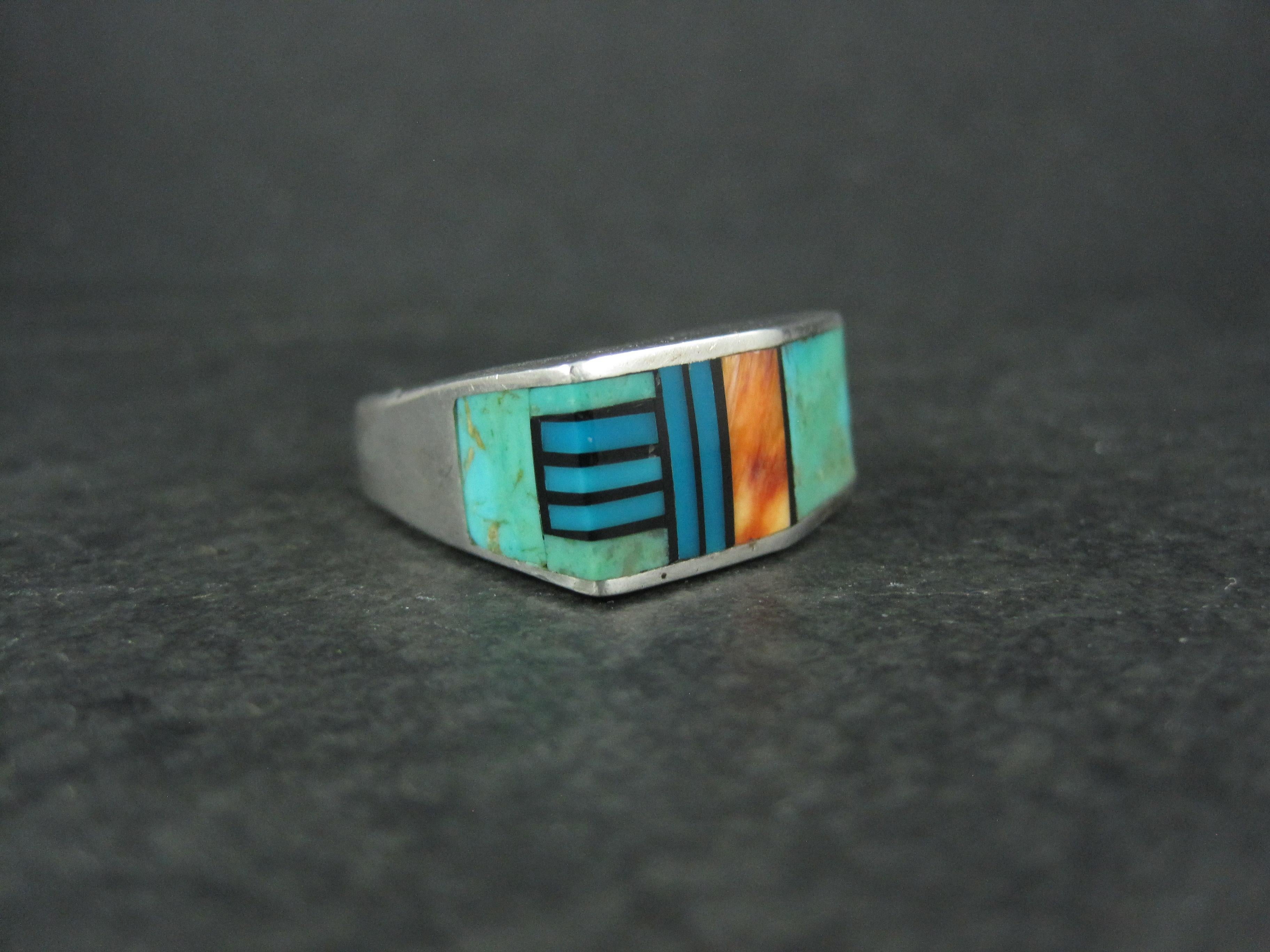 Vintage Southwestern Sterling Türkis Spiny Oyster Inlay Ring Größe 7 im Angebot 7