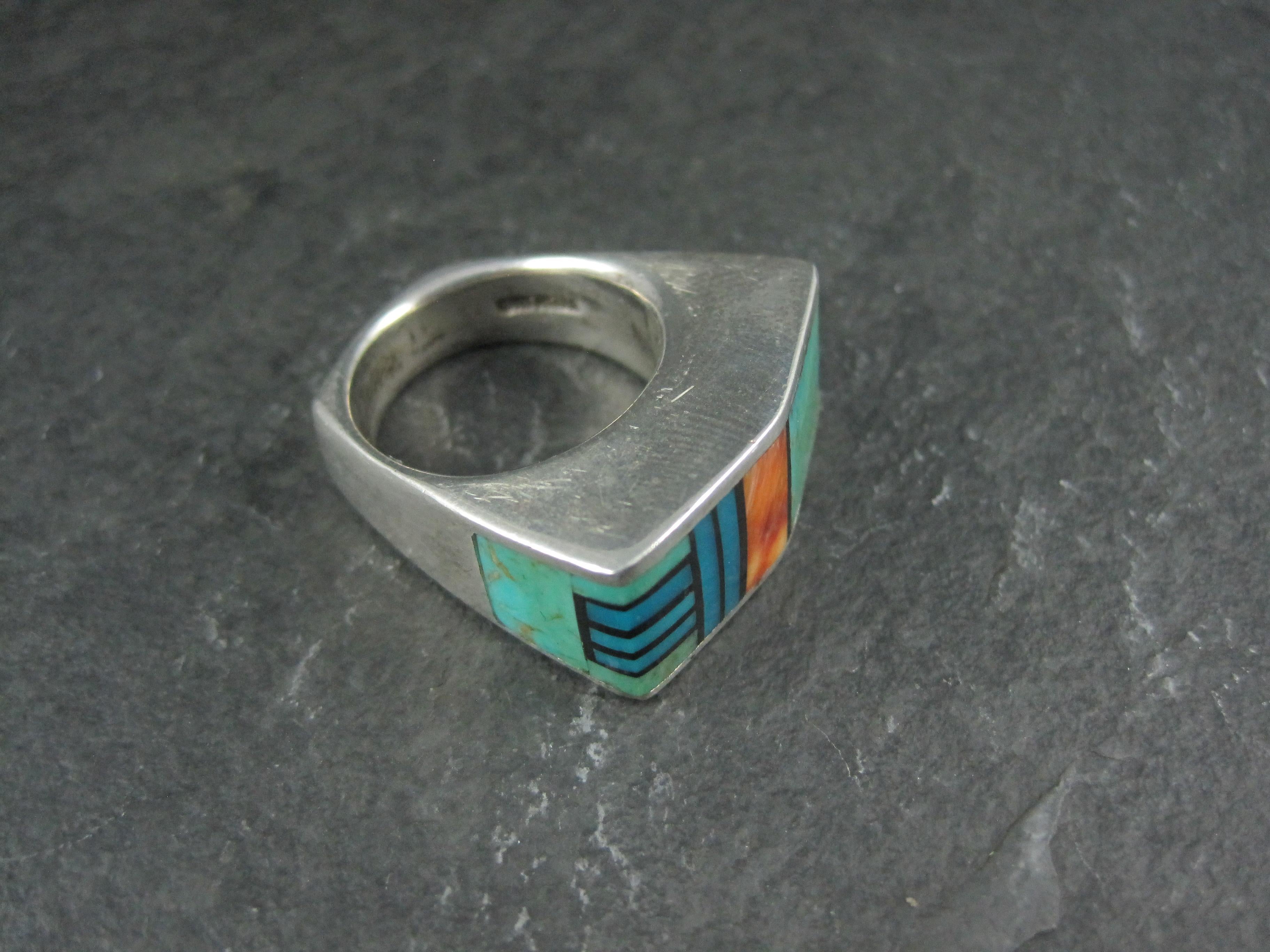 Vintage Southwestern Sterling Türkis Spiny Oyster Inlay Ring Größe 7 im Angebot 11