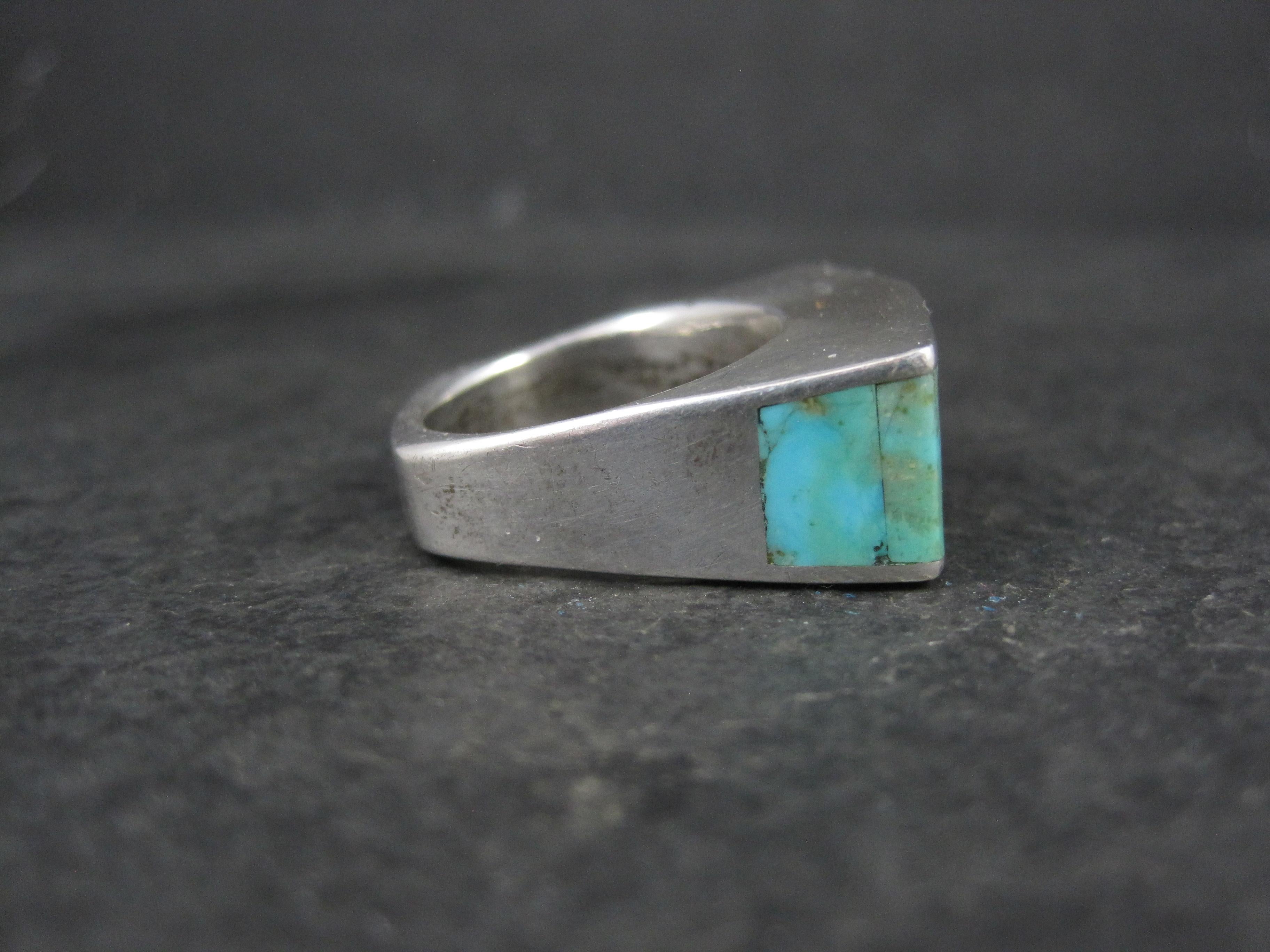 Mixed Cut Vintage Southwestern Sterling Turquoise Spiny Oyster Inlay Ring Size 7 For Sale