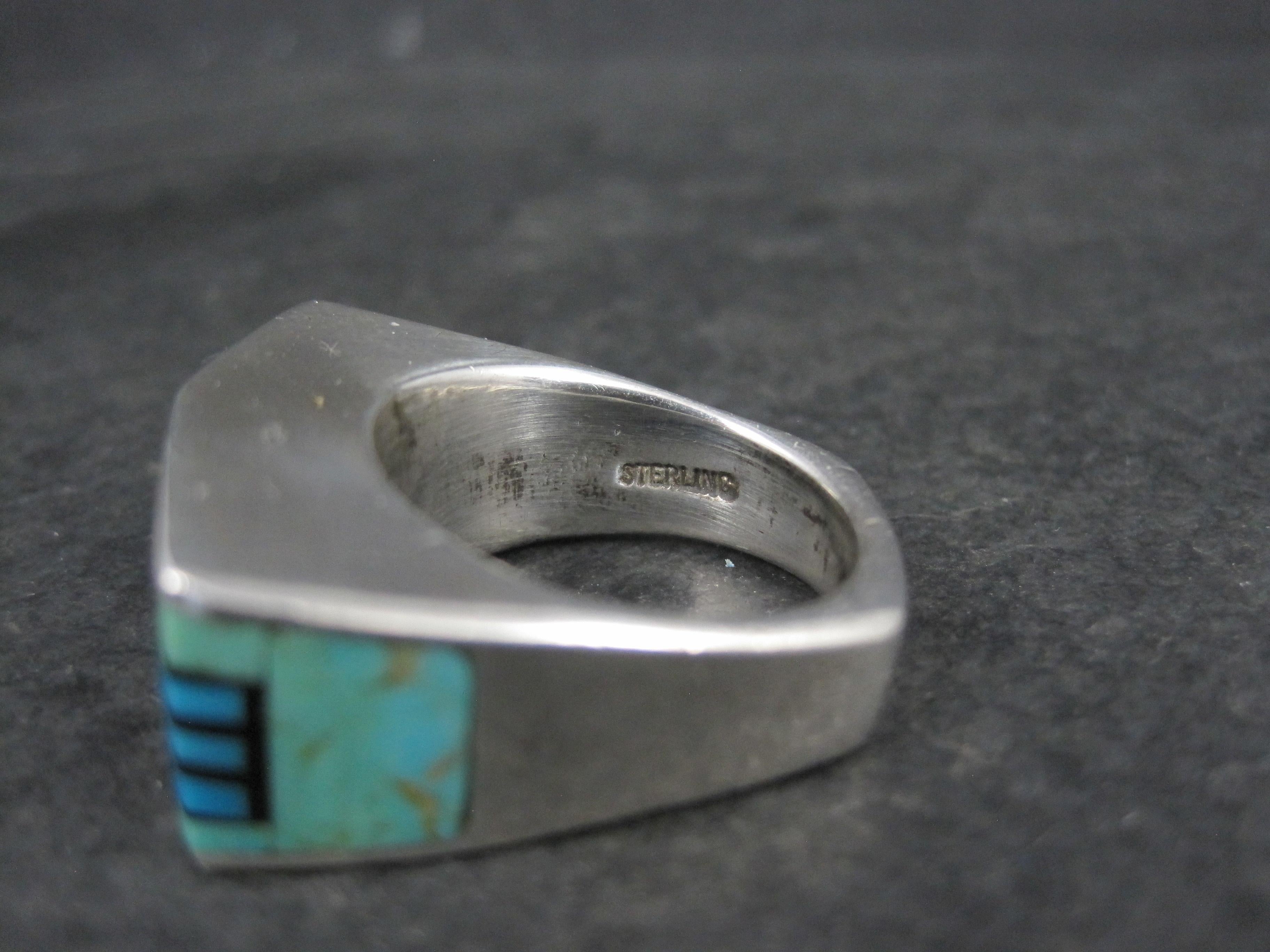 Vintage Southwestern Sterling Turquoise Spiny Oyster Inlay Ring Size 7 For Sale 1
