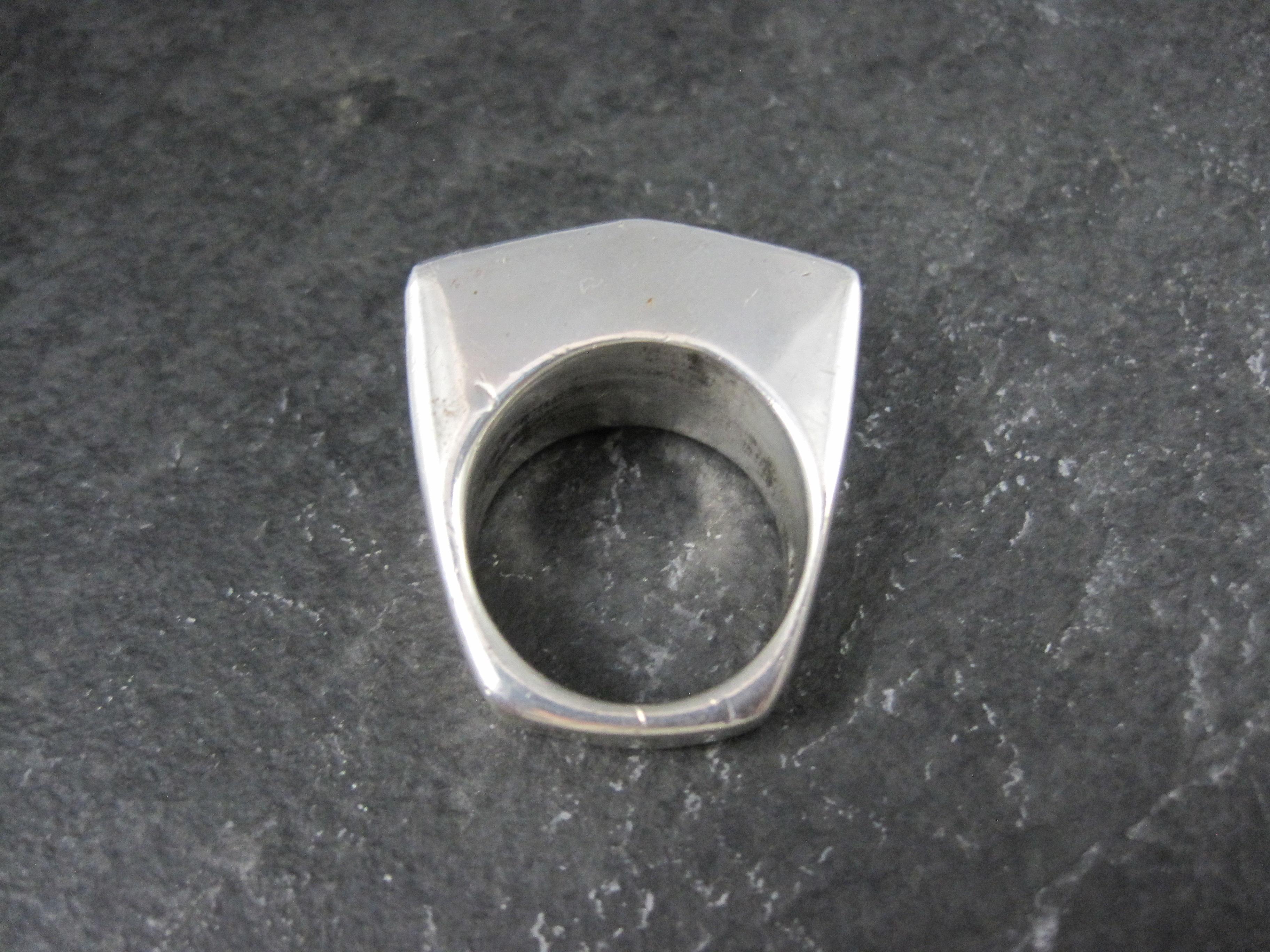 Vintage Southwestern Sterling Turquoise Spiny Oyster Inlay Ring Size 7 For Sale 2