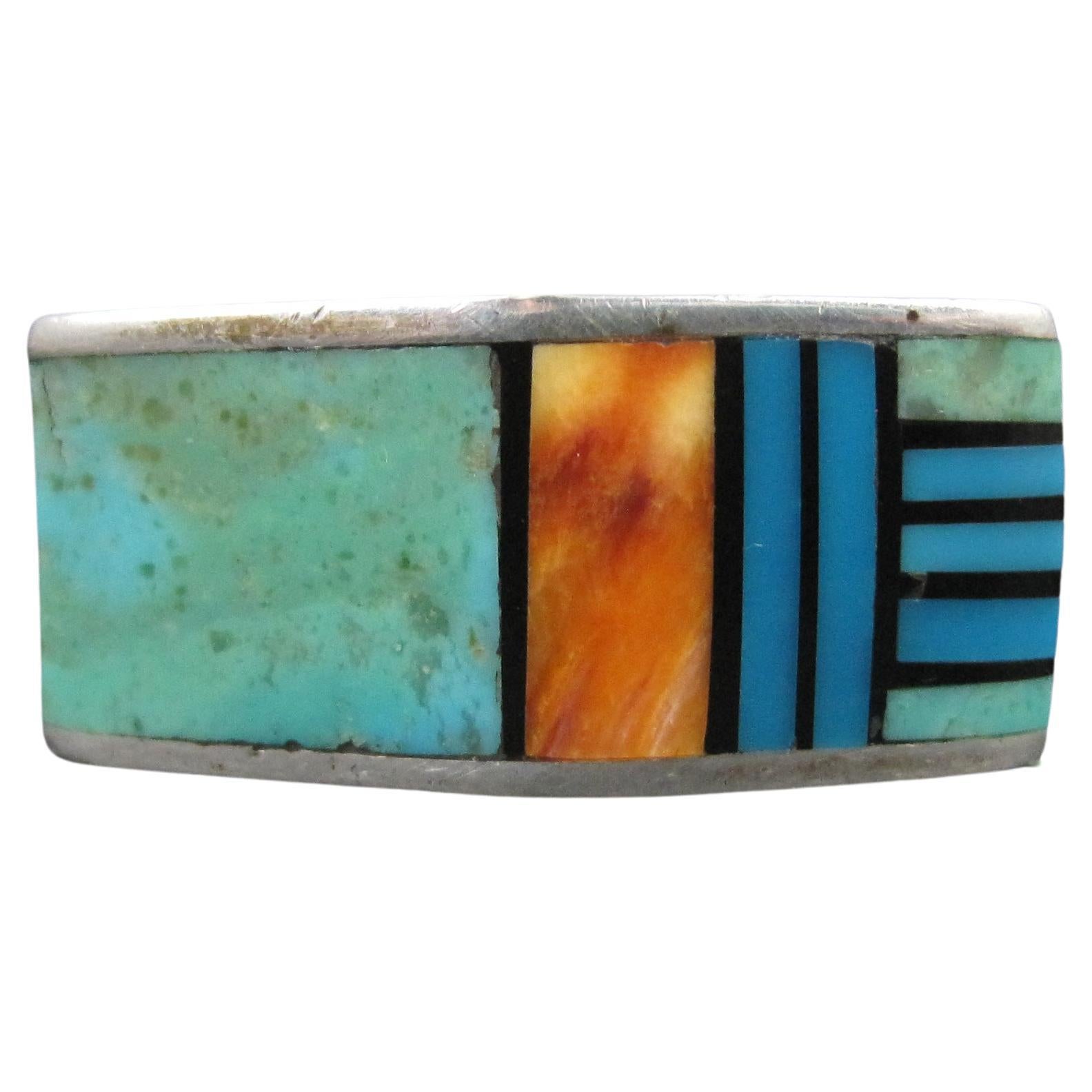 Vintage Southwestern Sterling Turquoise Spiny Oyster Inlay Ring Size 7
