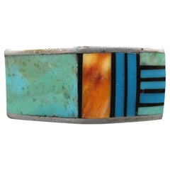 Vintage Southwestern Sterling Turquoise Spiny Oyster Inlay Ring Size 7