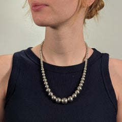 Vintage Southwestern Style Graduated Sterling Silver Beaded Necklace