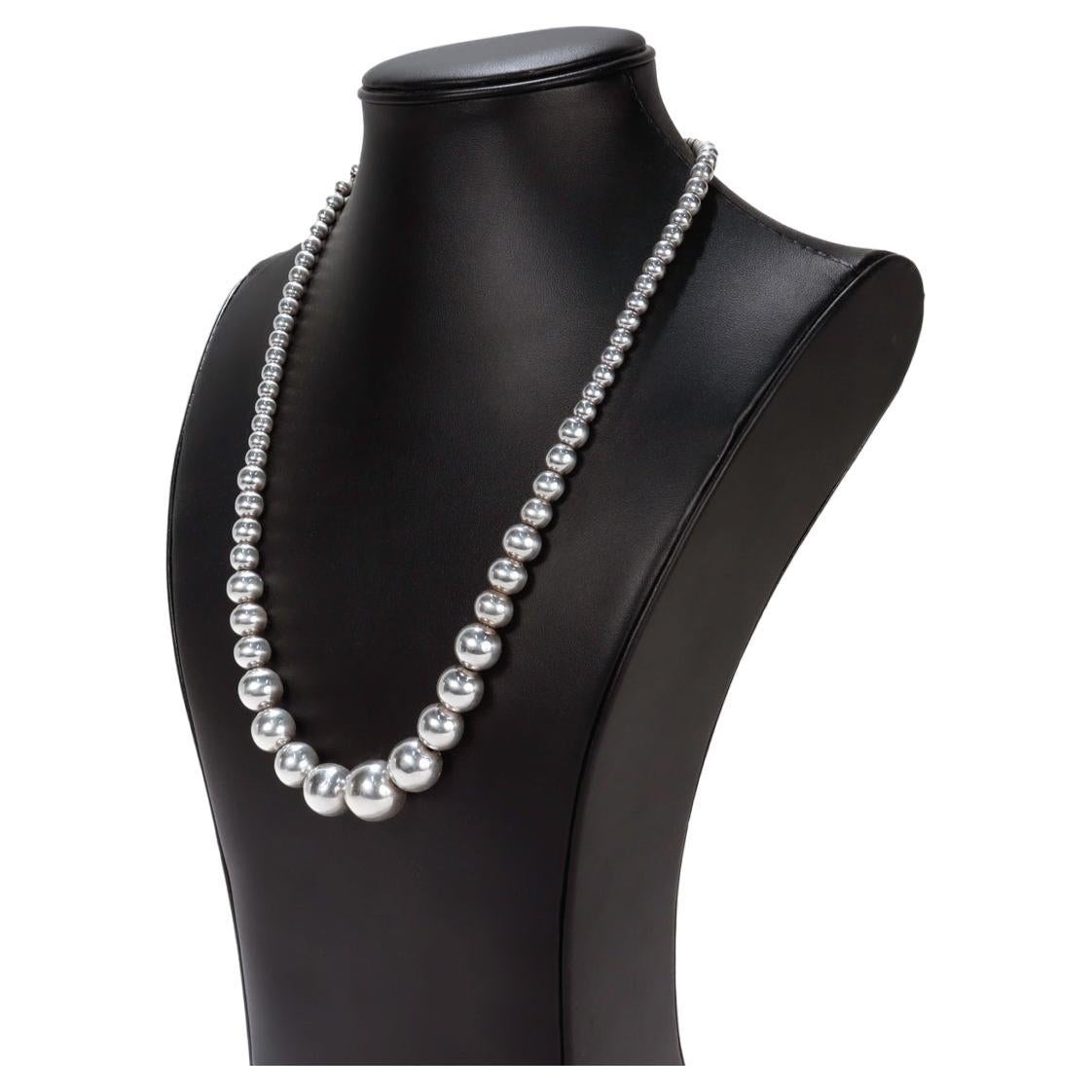 Vintage Southwestern Style abgestufte Sterling Silber Perlenkette im Angebot