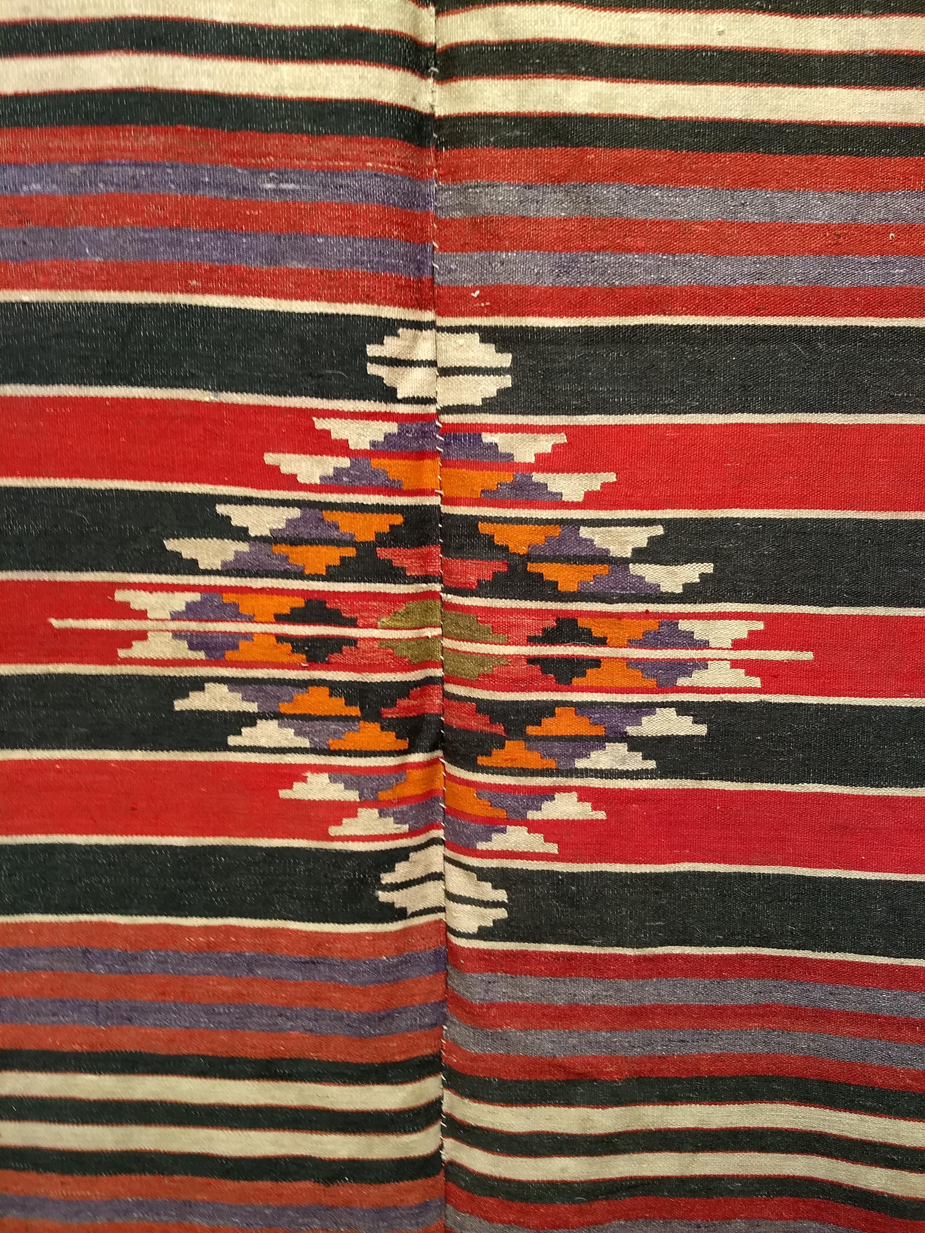 20th Century Vintage Southwestern Style Kilim in  Stripe Pattern in Burgundy, Lavender, Ivory For Sale