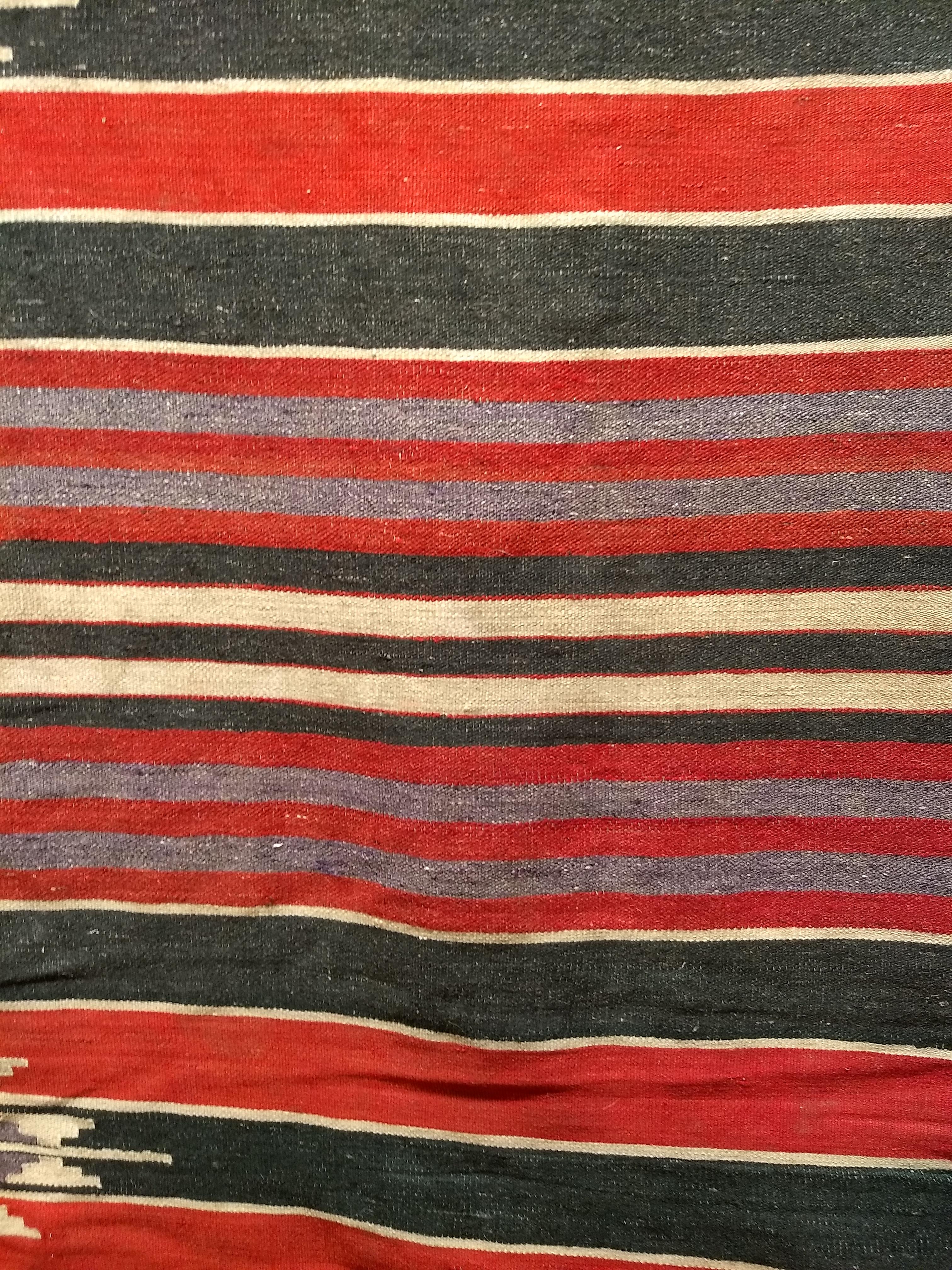 Vintage Southwestern Style Kilim in  Stripe Pattern in Burgundy, Lavender, Ivory For Sale 1