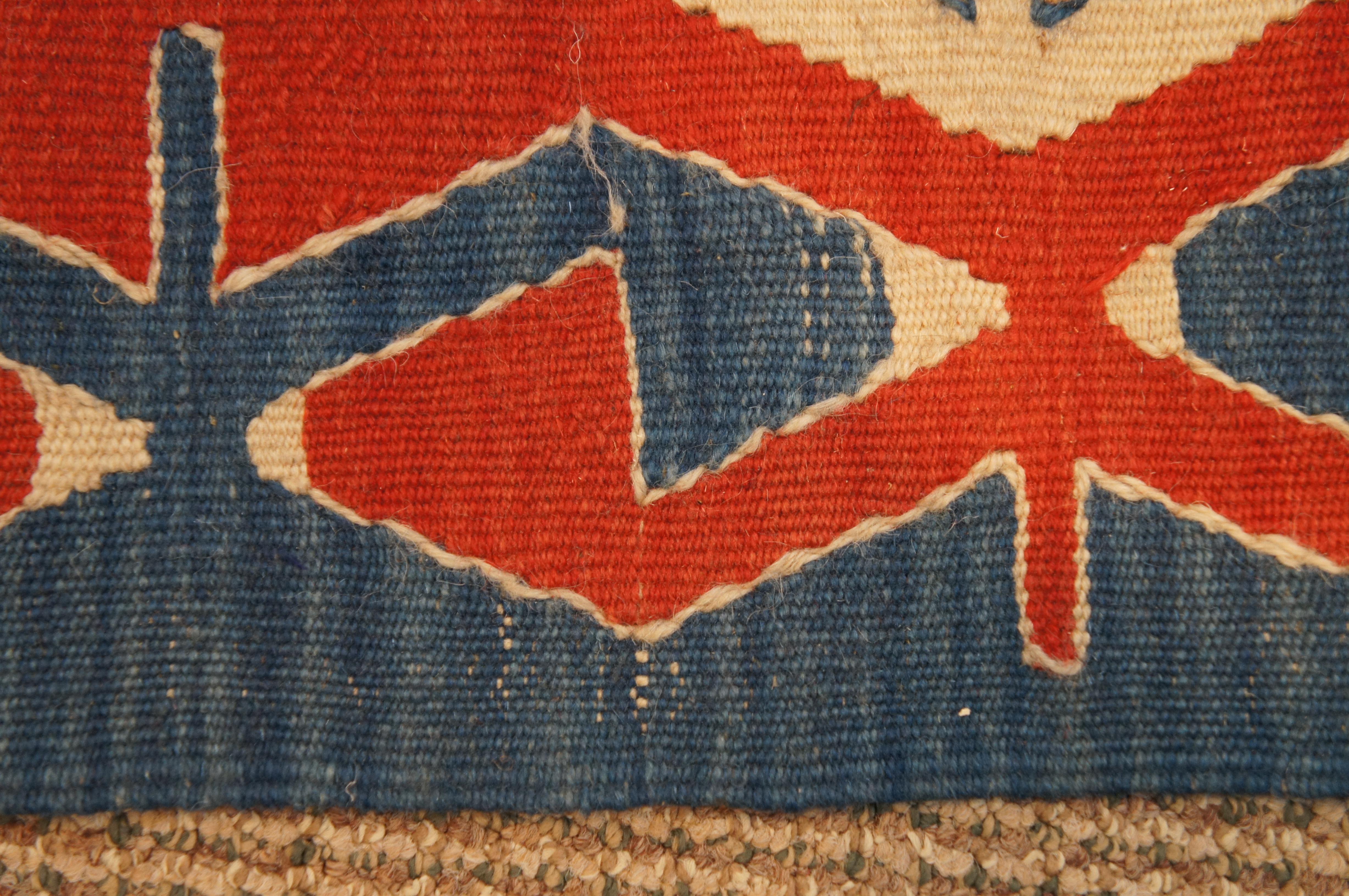 Vintage Southwestern Turkish Red & Blue Wool Flat Weave Kilim Rug Carpet For Sale 6