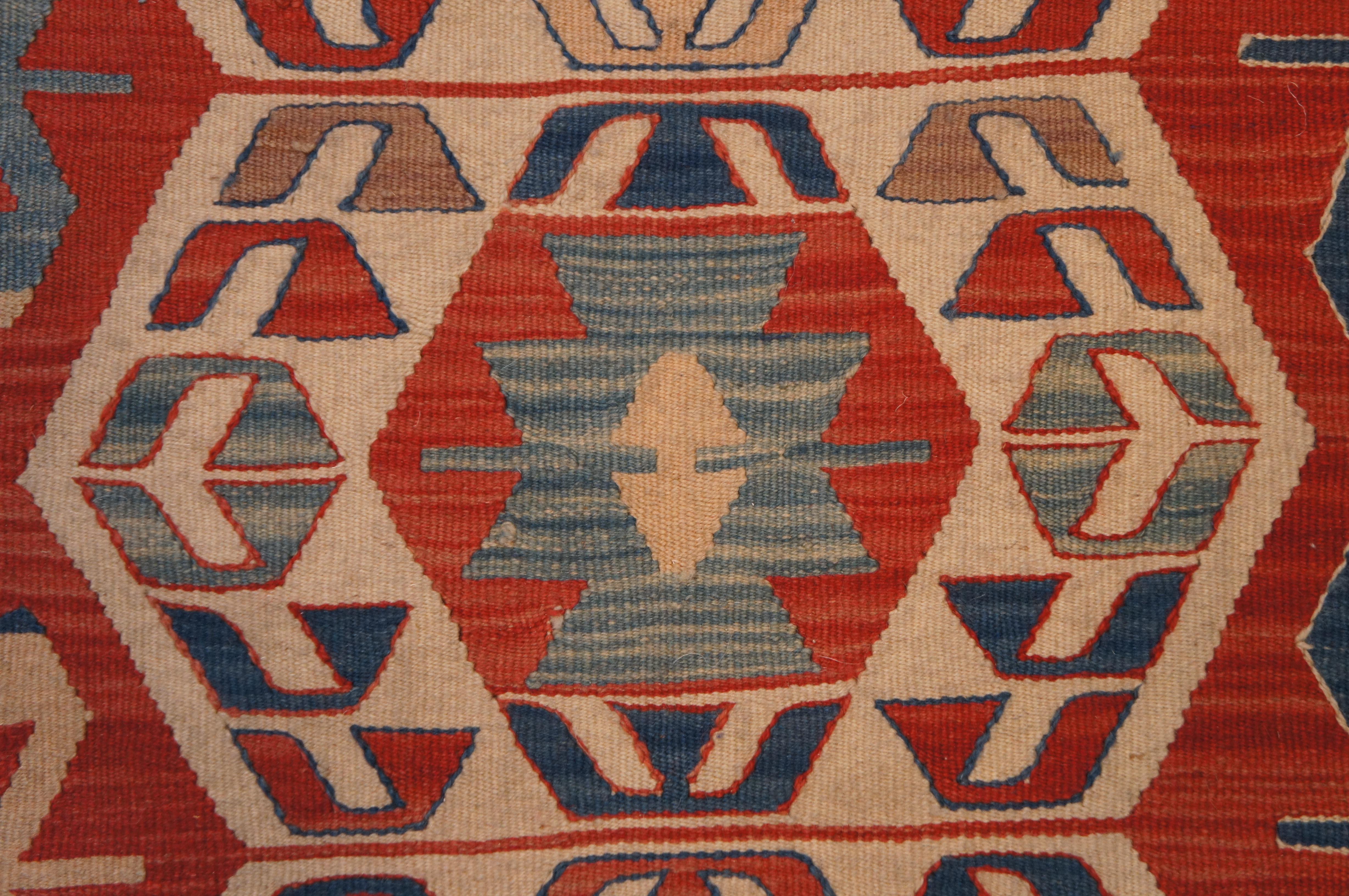 Vintage Southwestern Turkish Red & Blue Wool Flat Weave Kilim Rug Carpet For Sale 1