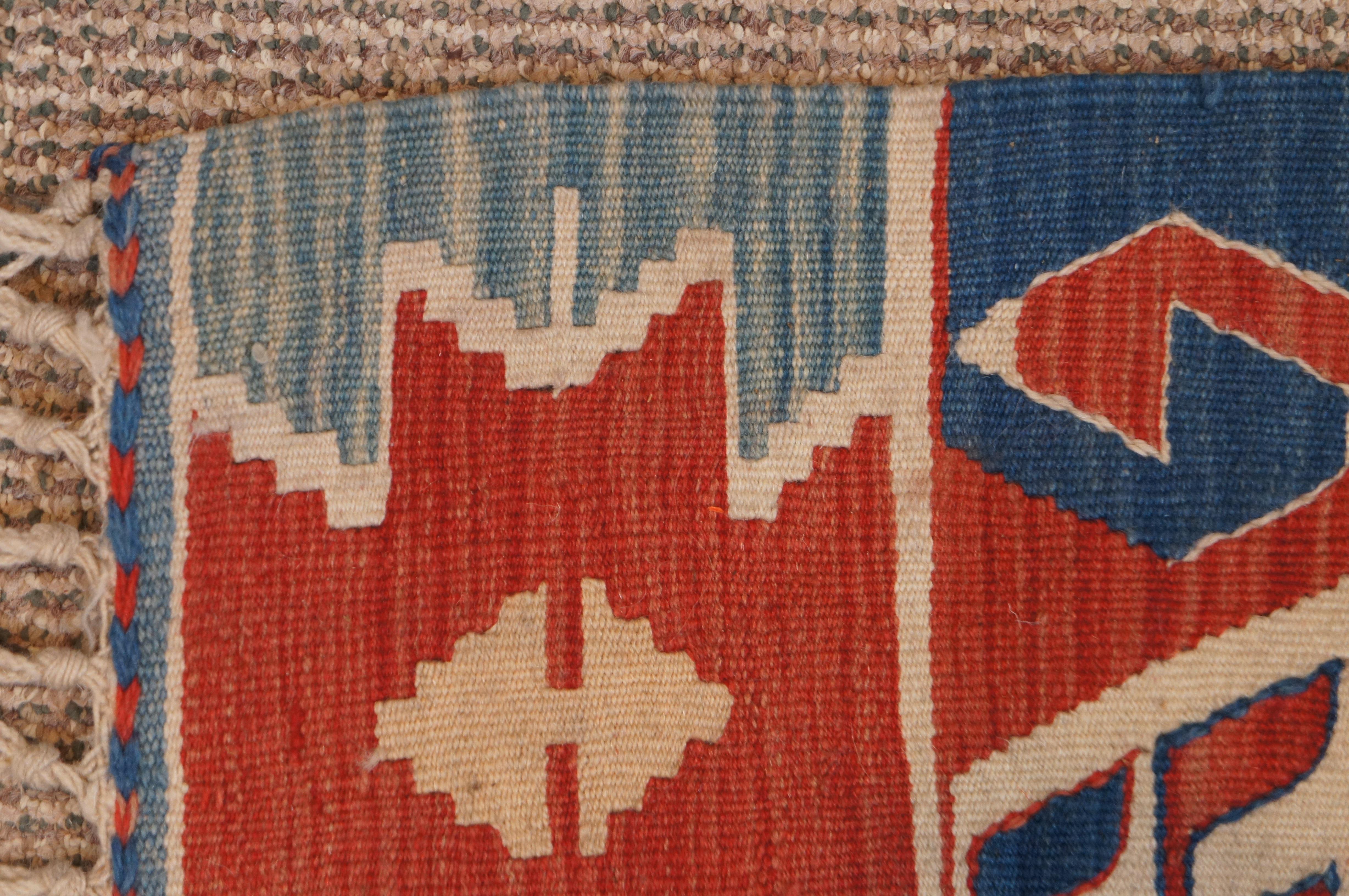 Vintage Southwestern Turkish Red & Blue Wool Flat Weave Kilim Rug Carpet For Sale 2