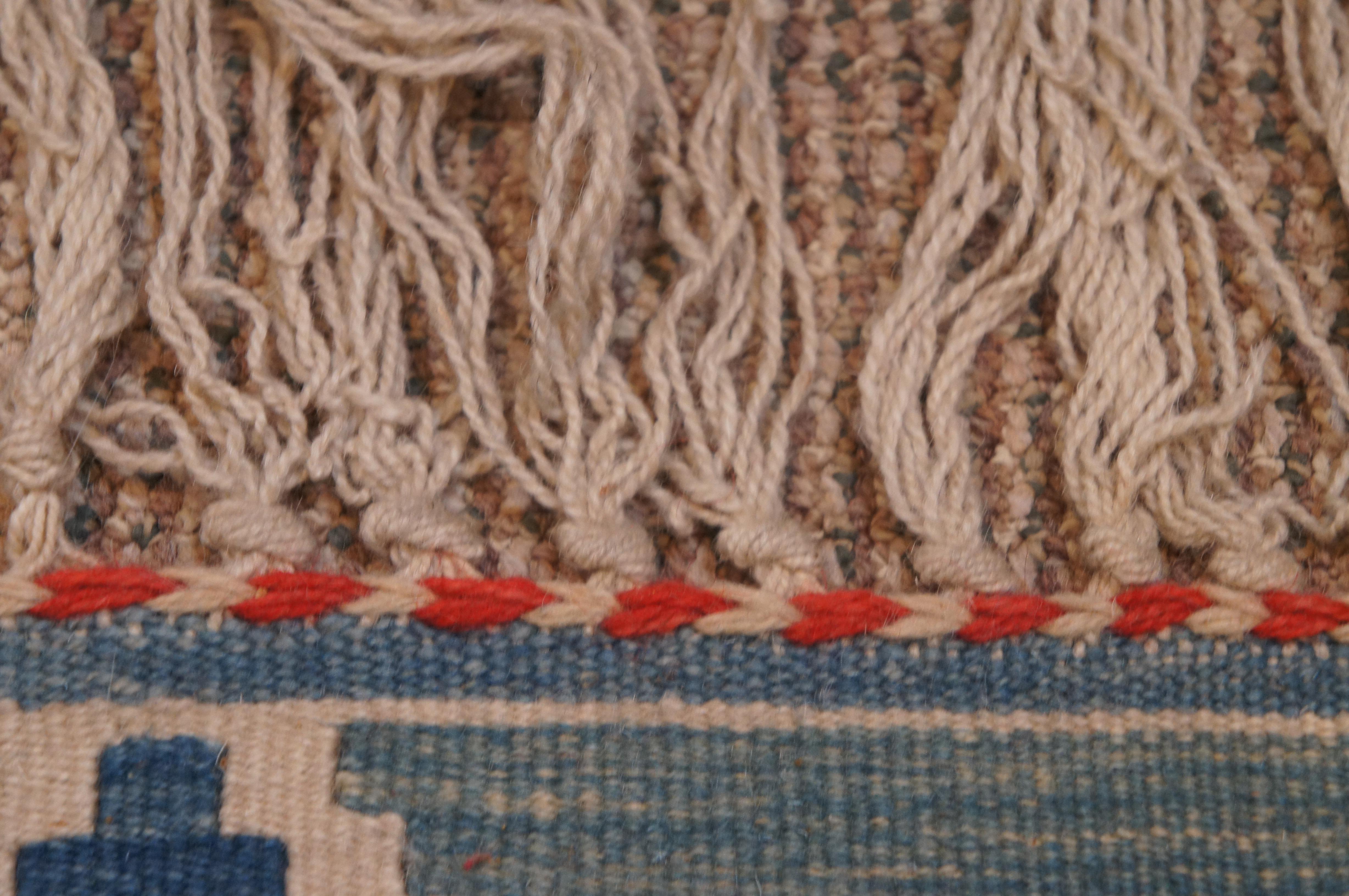 Vintage Southwestern Turkish Red & Blue Wool Flat Weave Kilim Rug Carpet For Sale 3