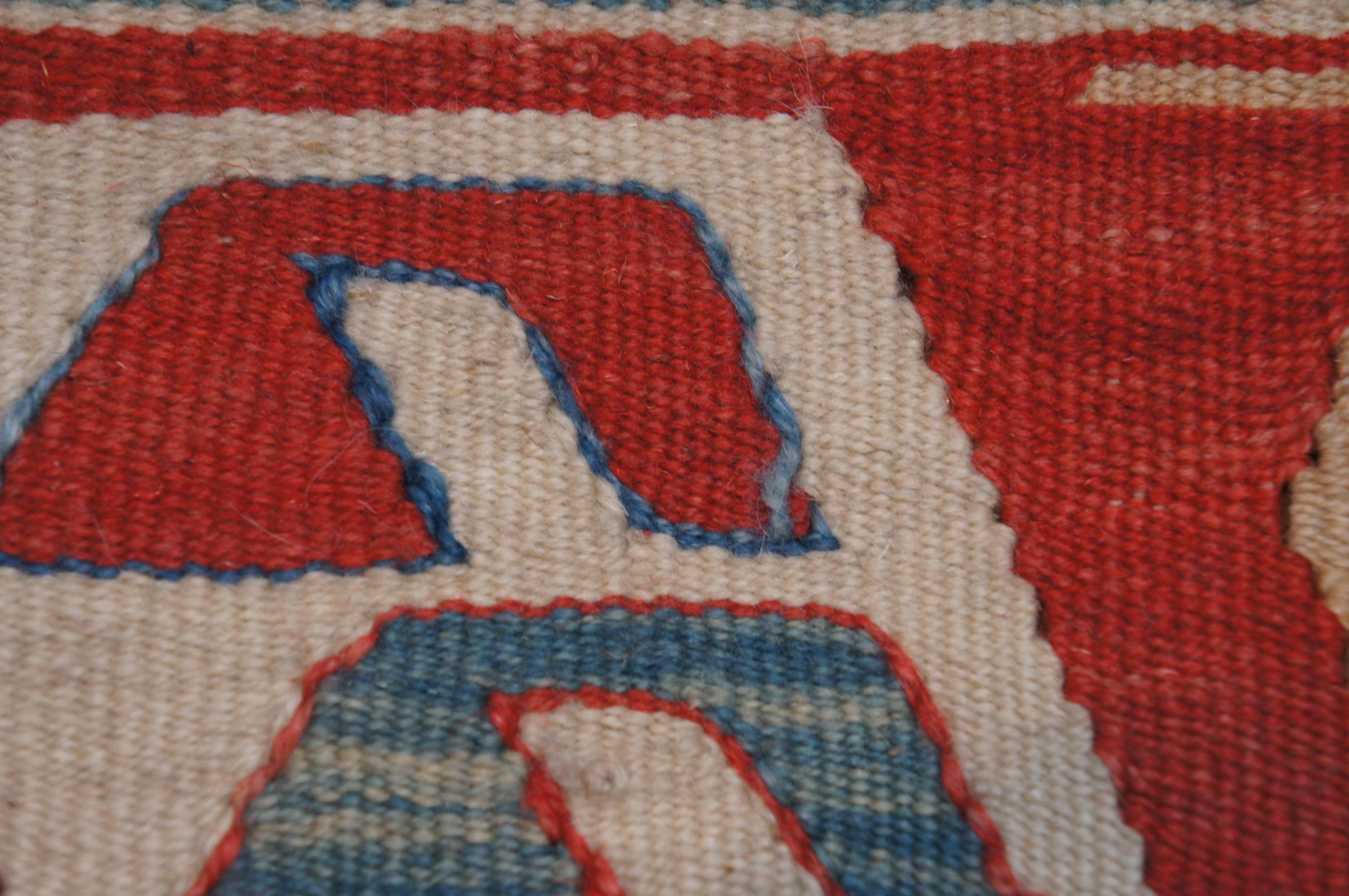 Vintage Southwestern Turkish Red & Blue Wool Flat Weave Kilim Rug Carpet For Sale 4