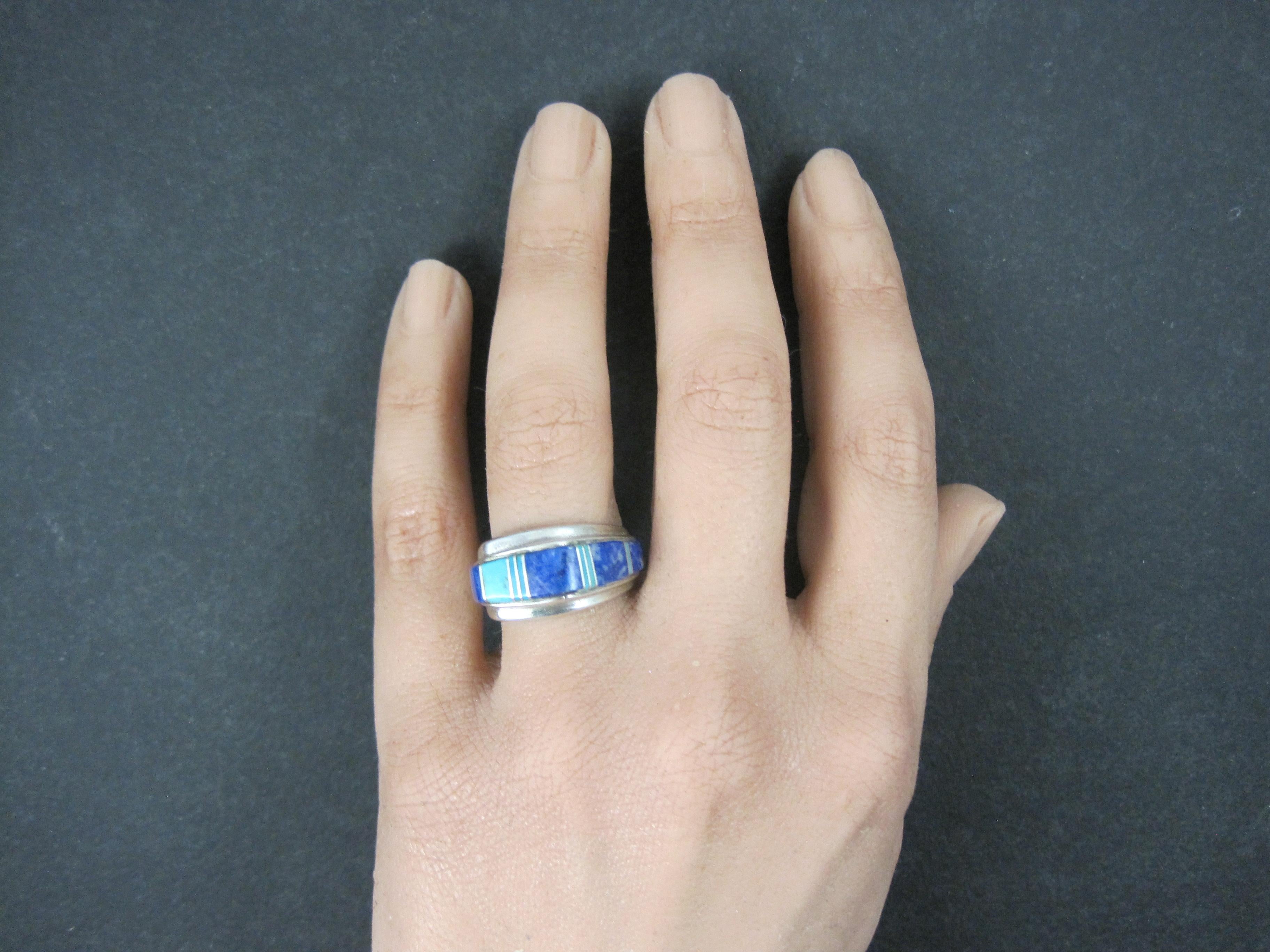 Vintage Southwestern Türkis und Lapislazuli erhabenen Inlay Ring Größe 6 im Angebot 8