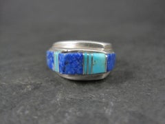 Vintage Southwestern Turquoise and Lapis Lazuli Raised Inlay Ring Size 6