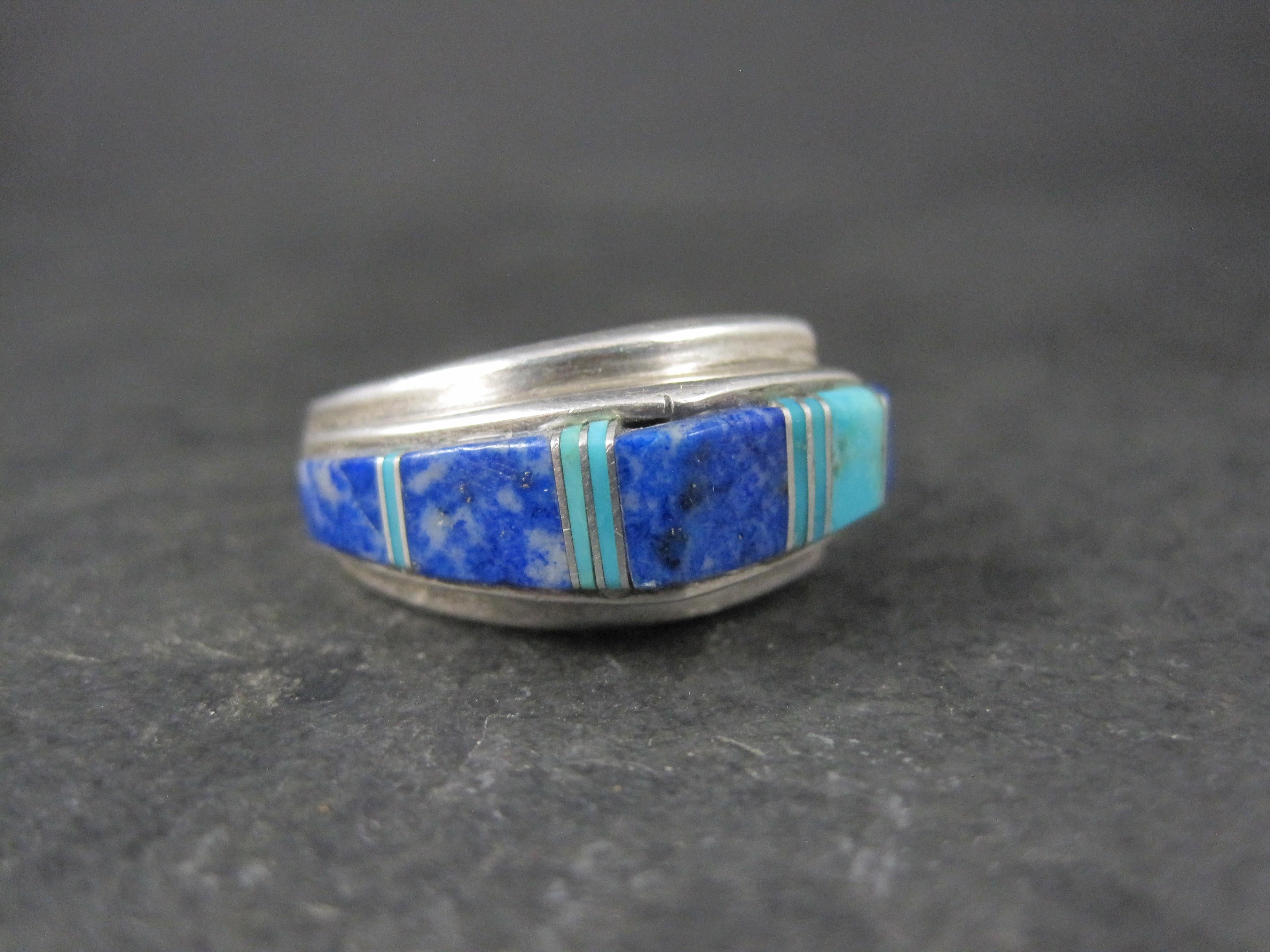Vintage Southwestern Türkis und Lapislazuli erhabenen Inlay Ring Größe 6 (Indigene Kunst (Nord-/Südamerika)) im Angebot
