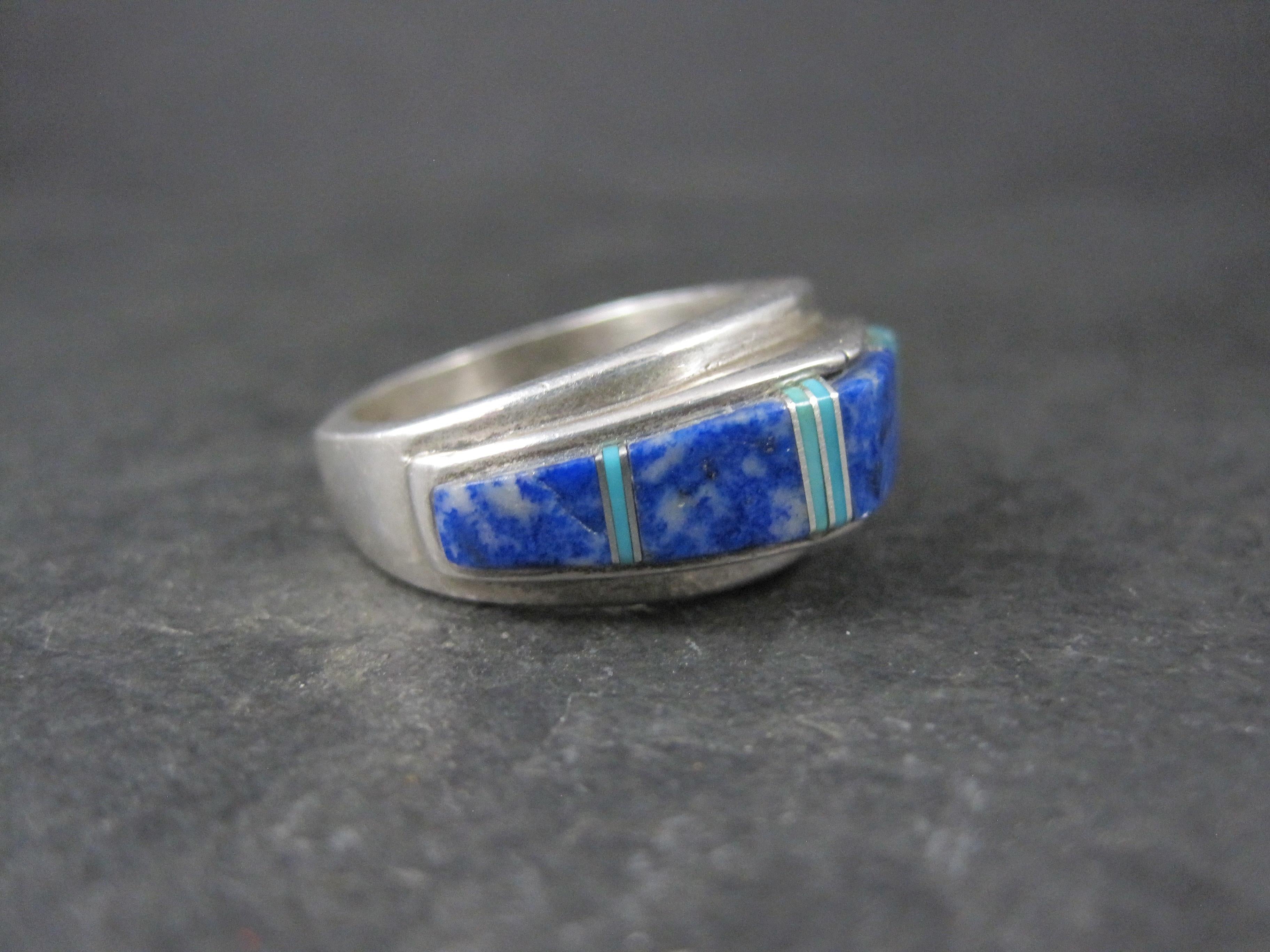 Vintage Southwestern Türkis und Lapislazuli erhabenen Inlay Ring Größe 6 (Gemischter Schliff) im Angebot