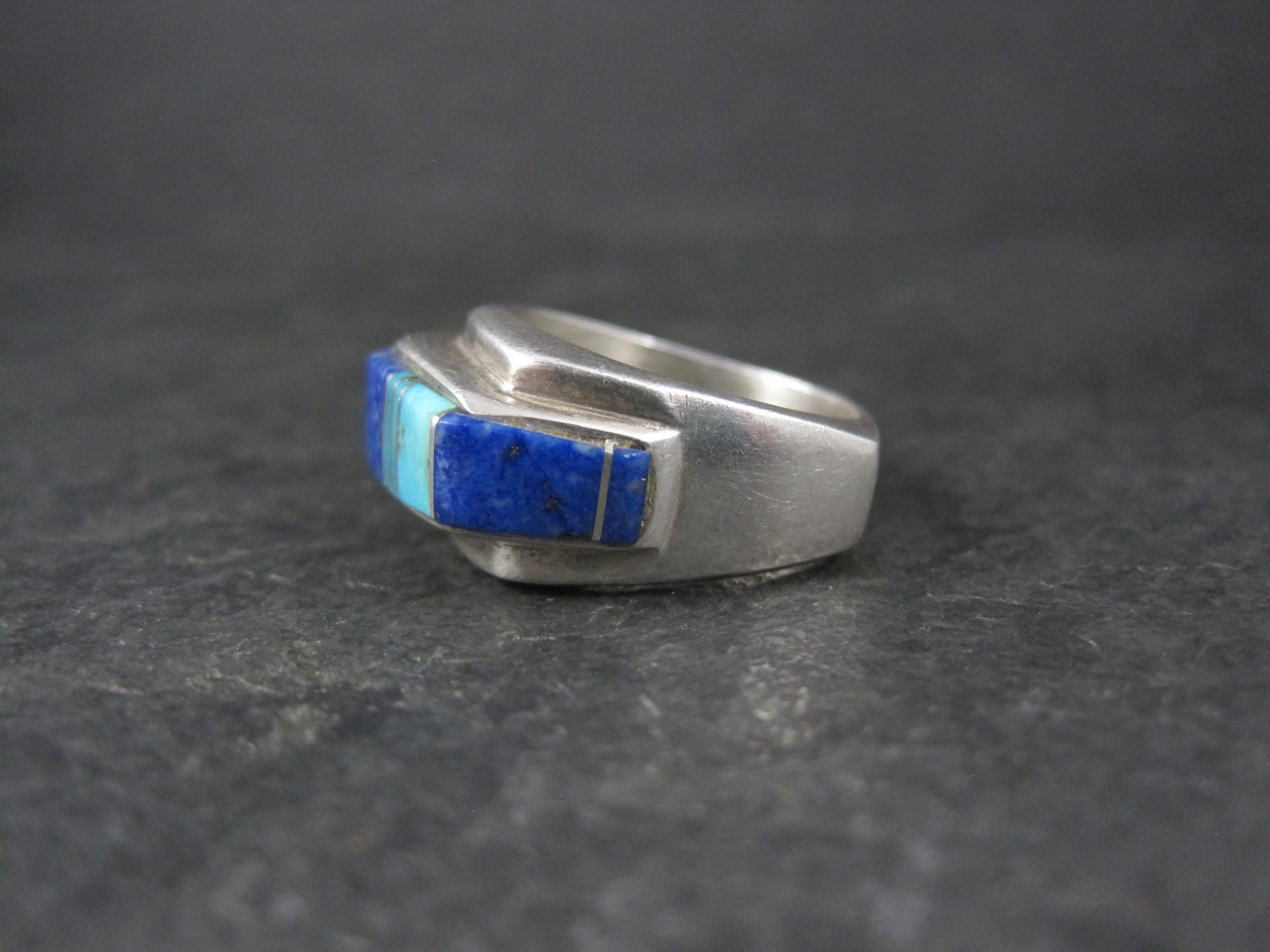 Vintage Southwestern Türkis und Lapislazuli erhabenen Inlay Ring Größe 6 Damen im Angebot