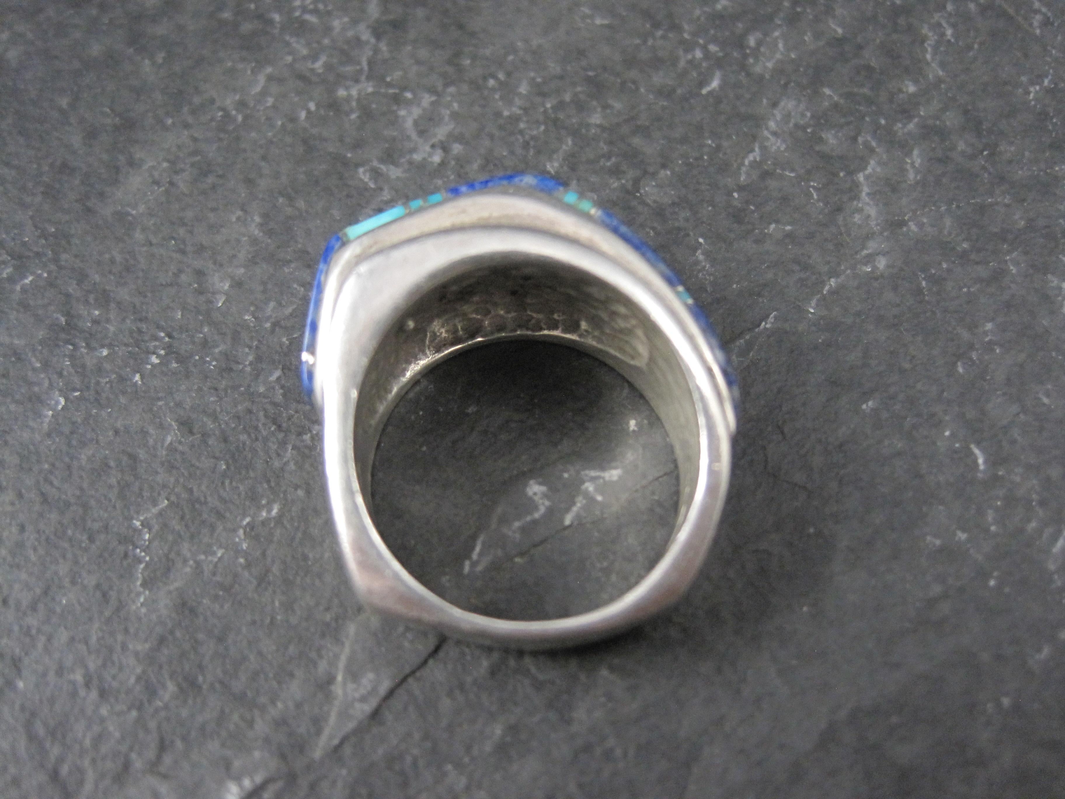 Vintage Southwestern Türkis und Lapislazuli erhabenen Inlay Ring Größe 6 im Angebot 1