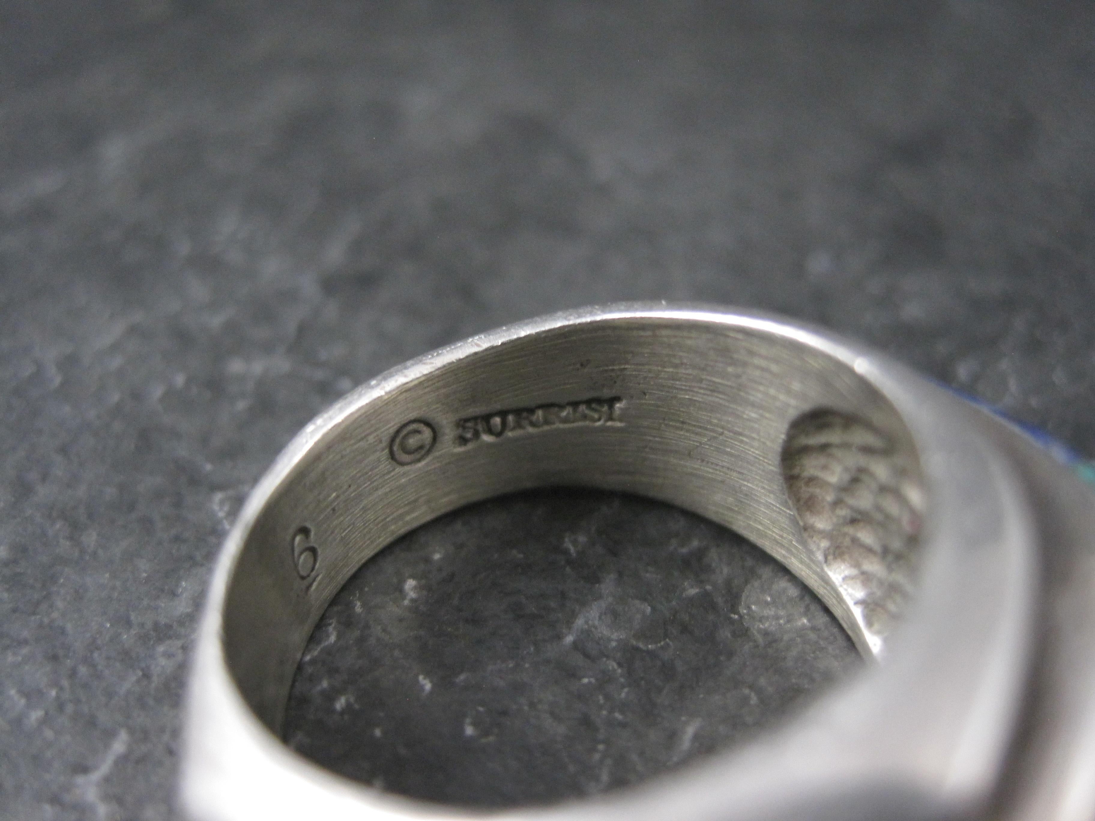 Vintage Southwestern Türkis und Lapislazuli erhabenen Inlay Ring Größe 6 im Angebot 2