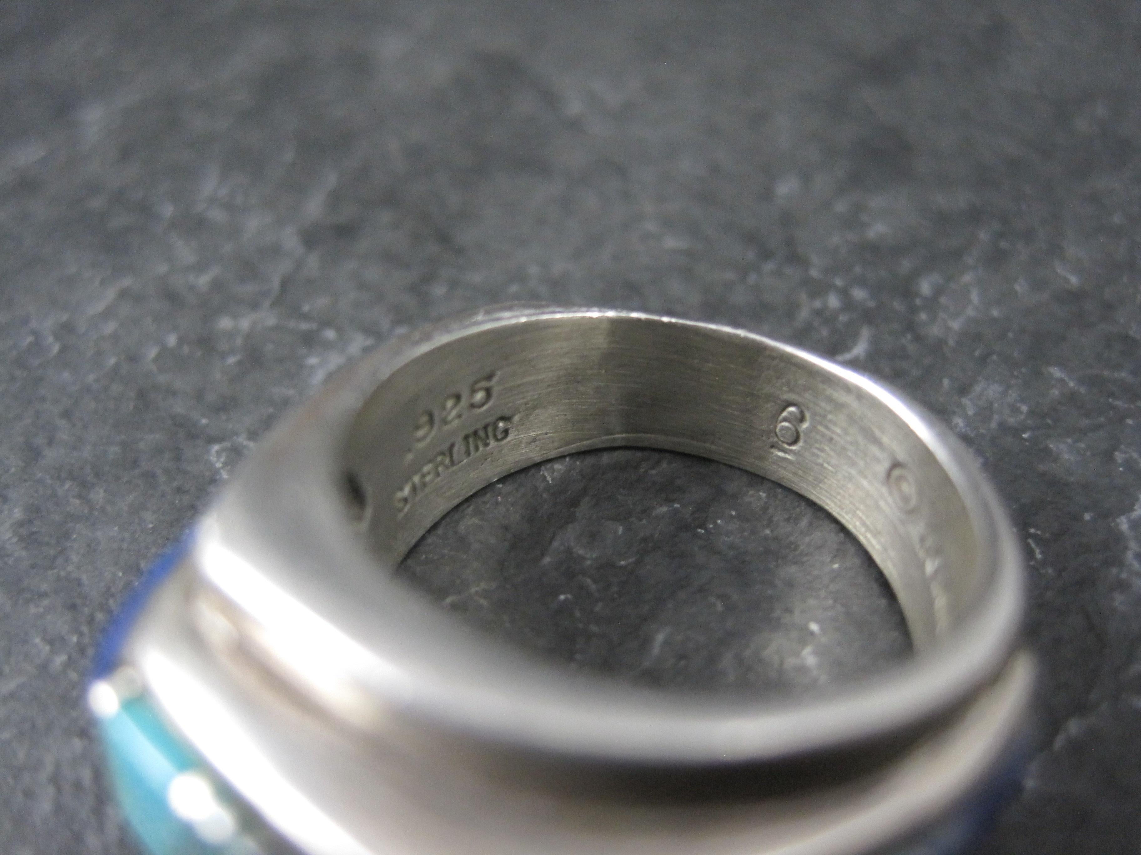 Vintage Southwestern Türkis und Lapislazuli erhabenen Inlay Ring Größe 6 im Angebot 3