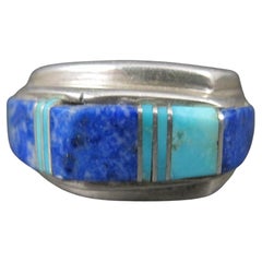 Vintage Southwestern Turquoise and Lapis Lazuli Raised Inlay Ring Size 6