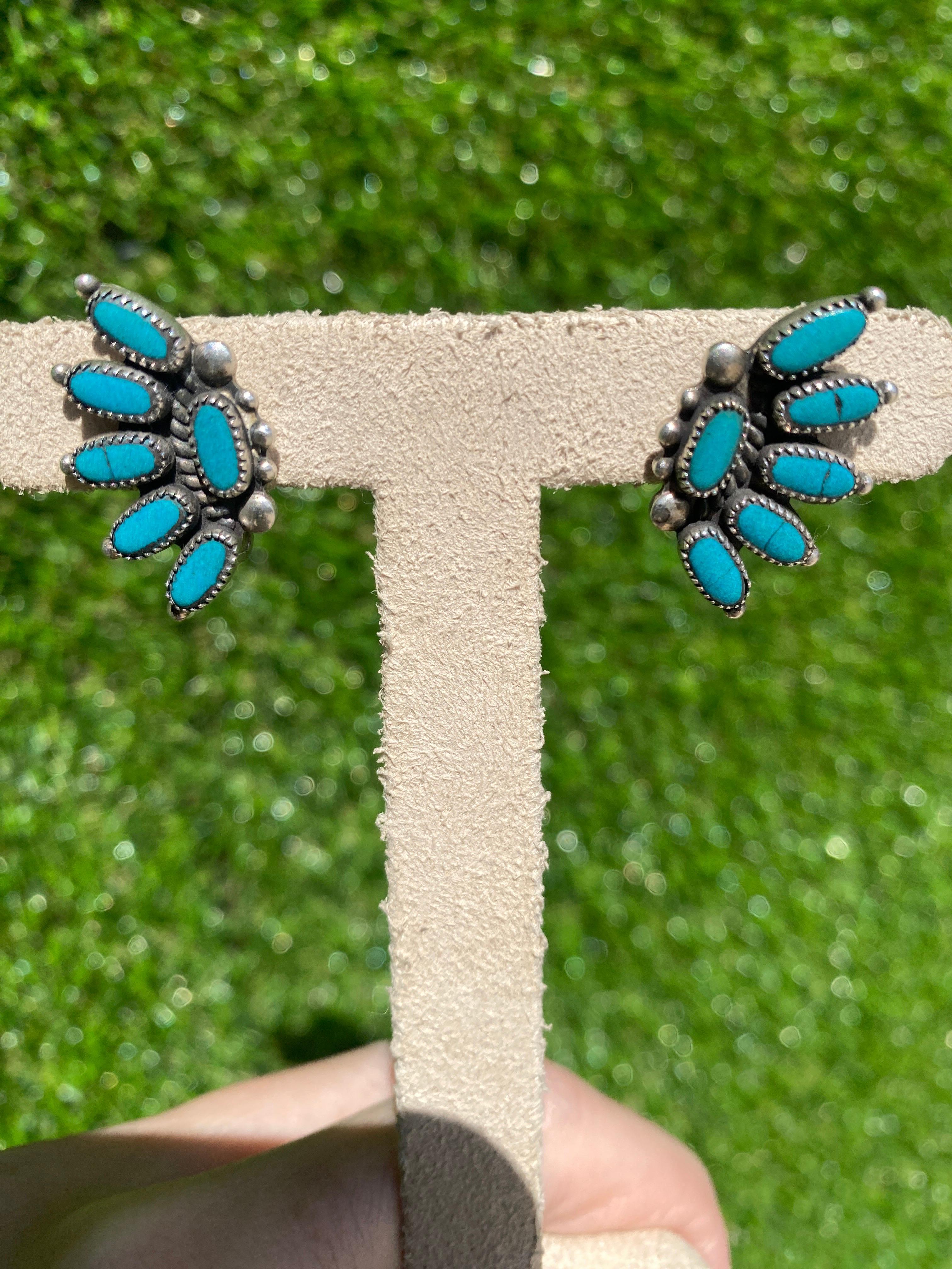 Vintage Southwestern Turquoise and Sterling Silver Earrings For Sale 1