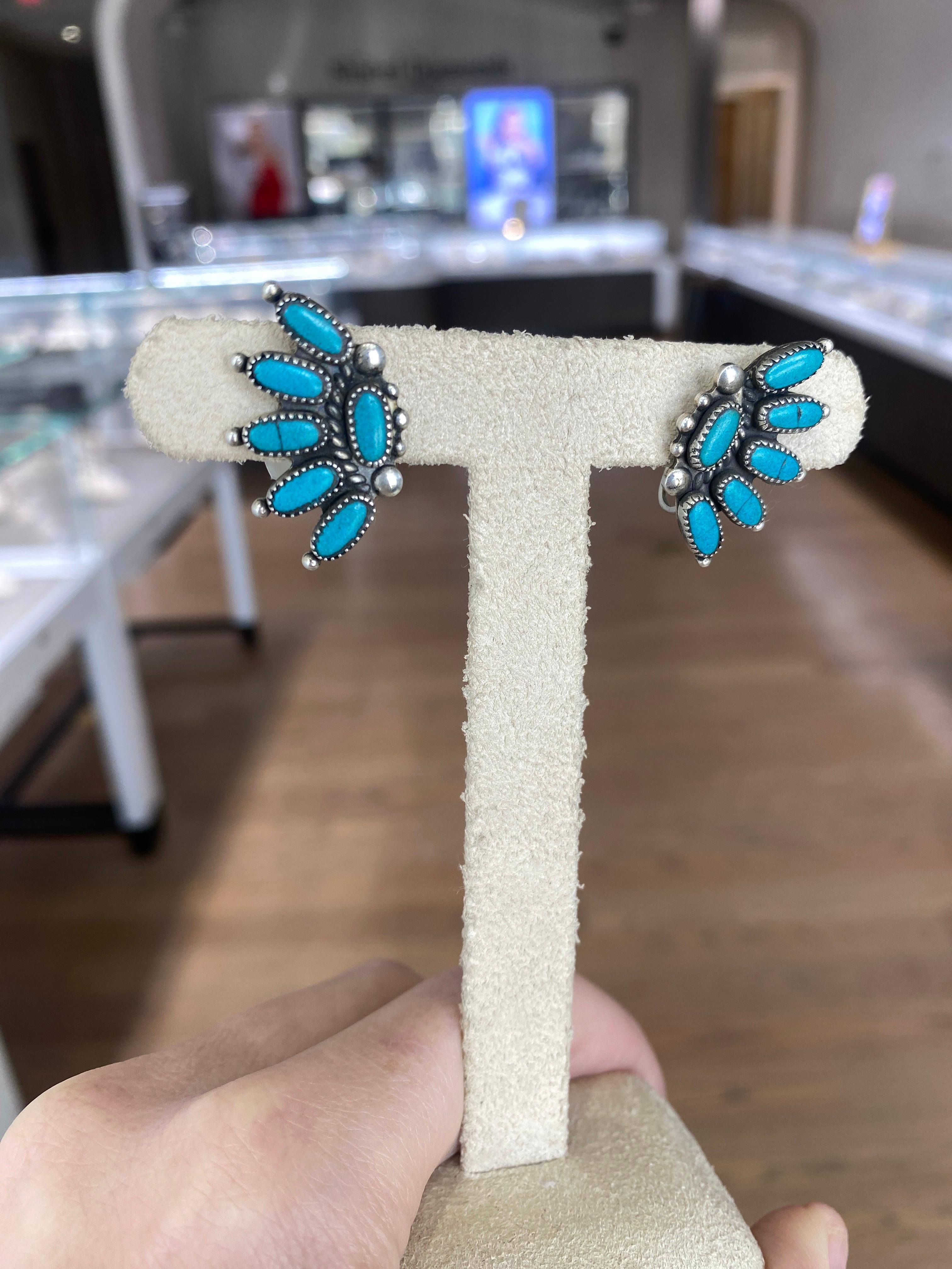 Vintage Southwestern Turquoise and Sterling Silver Earrings For Sale 3