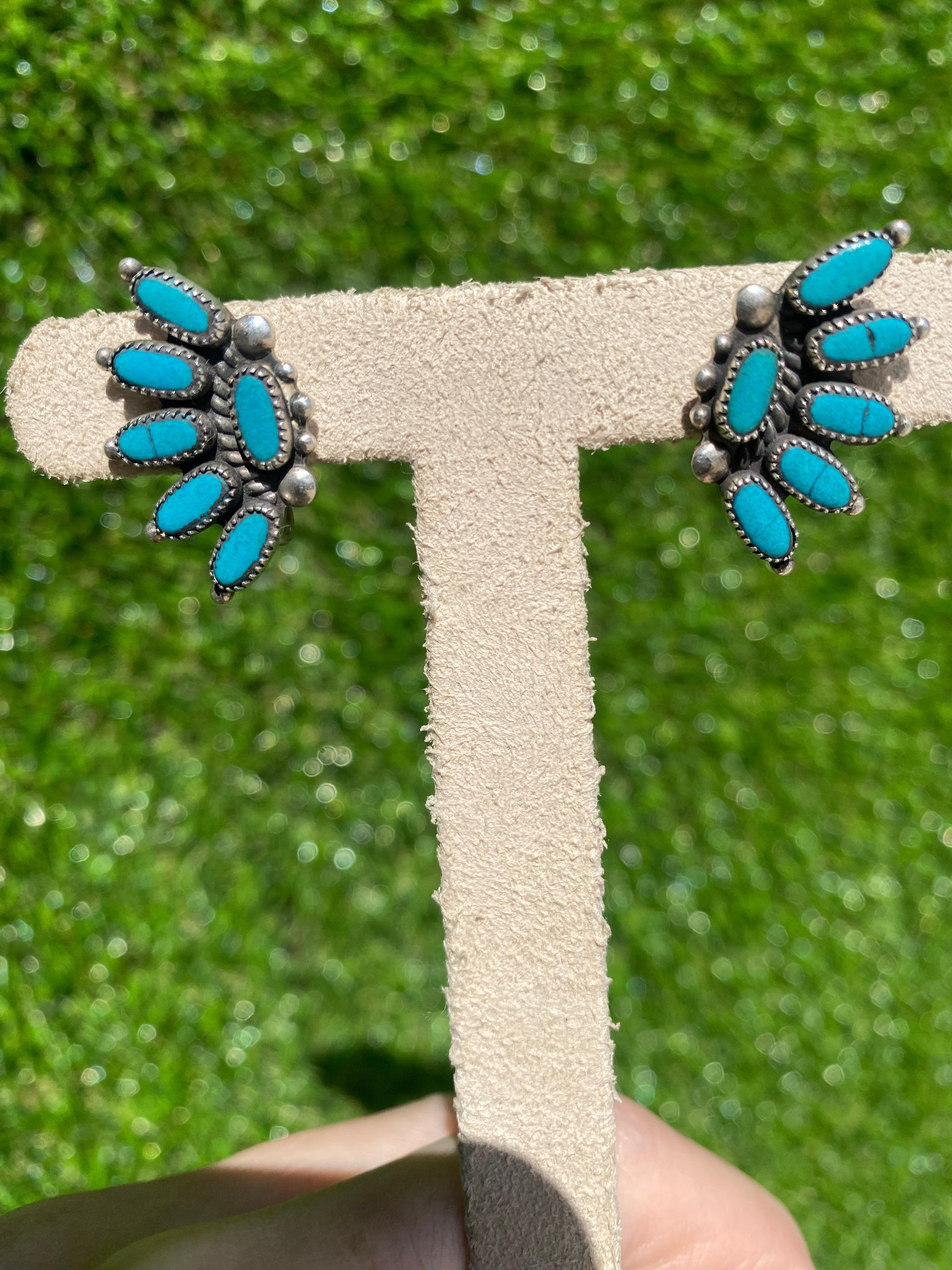 Vintage Southwestern Turquoise and Sterling Silver Earrings For Sale 4