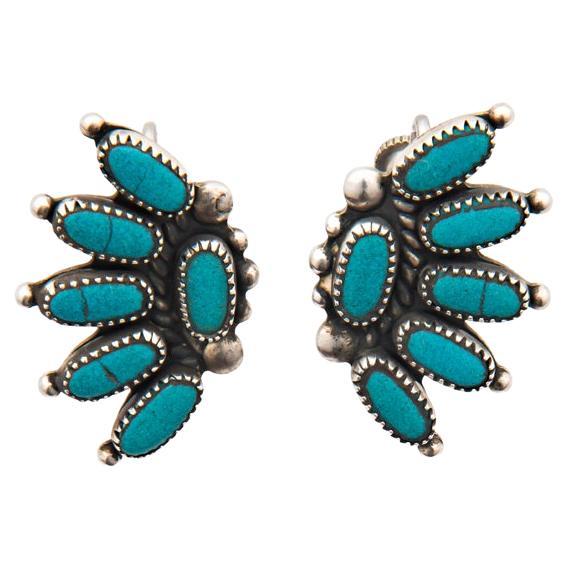 Vintage Southwestern Turquoise and Sterling Silver Earrings For Sale