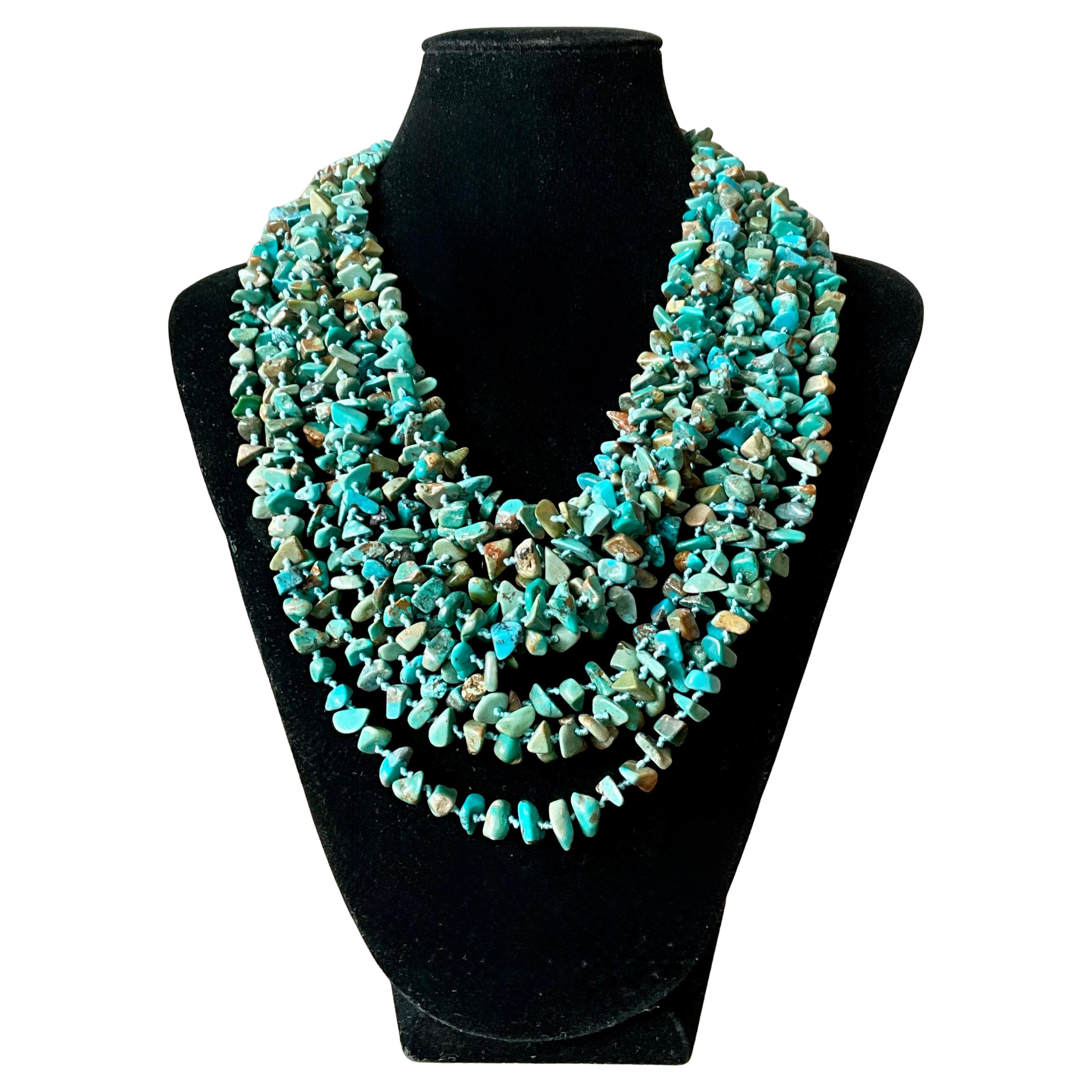 Collana a più fili con trucioli di turchese sud-occidentale vintage