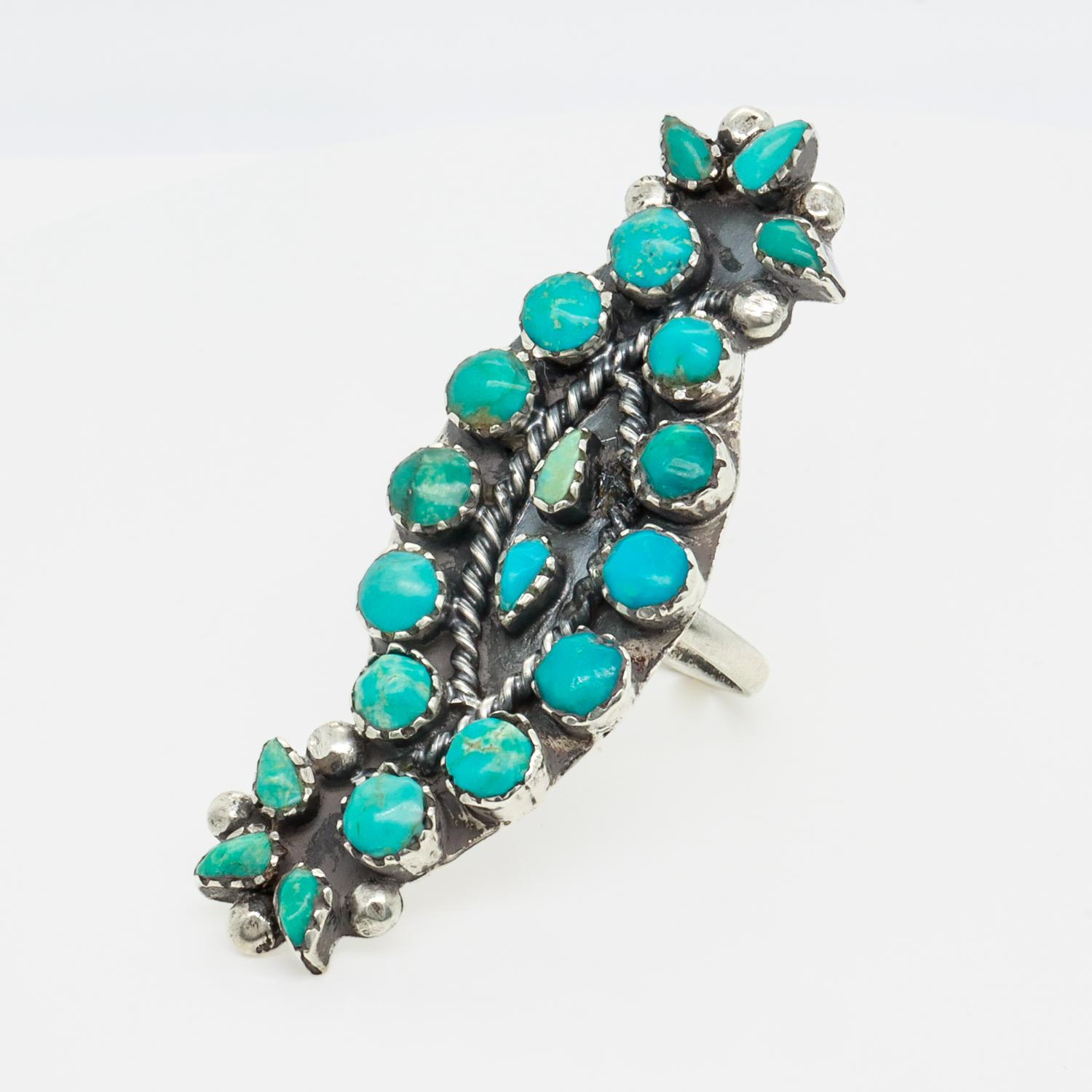 Native American Vintage Southwestern Zuni Silver & Turquoise Cabochon Ring For Sale