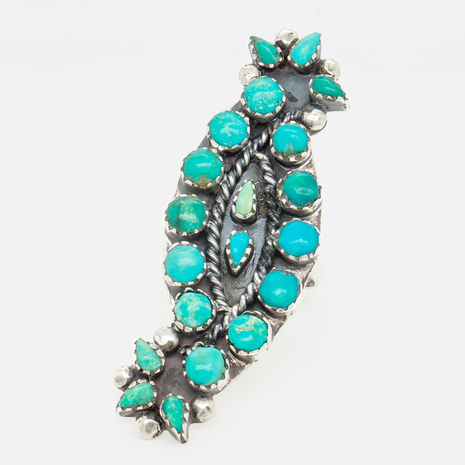 Vintage Southwestern Zuni Silver & Turquoise Cabochon Ring In Good Condition For Sale In Philadelphia, PA