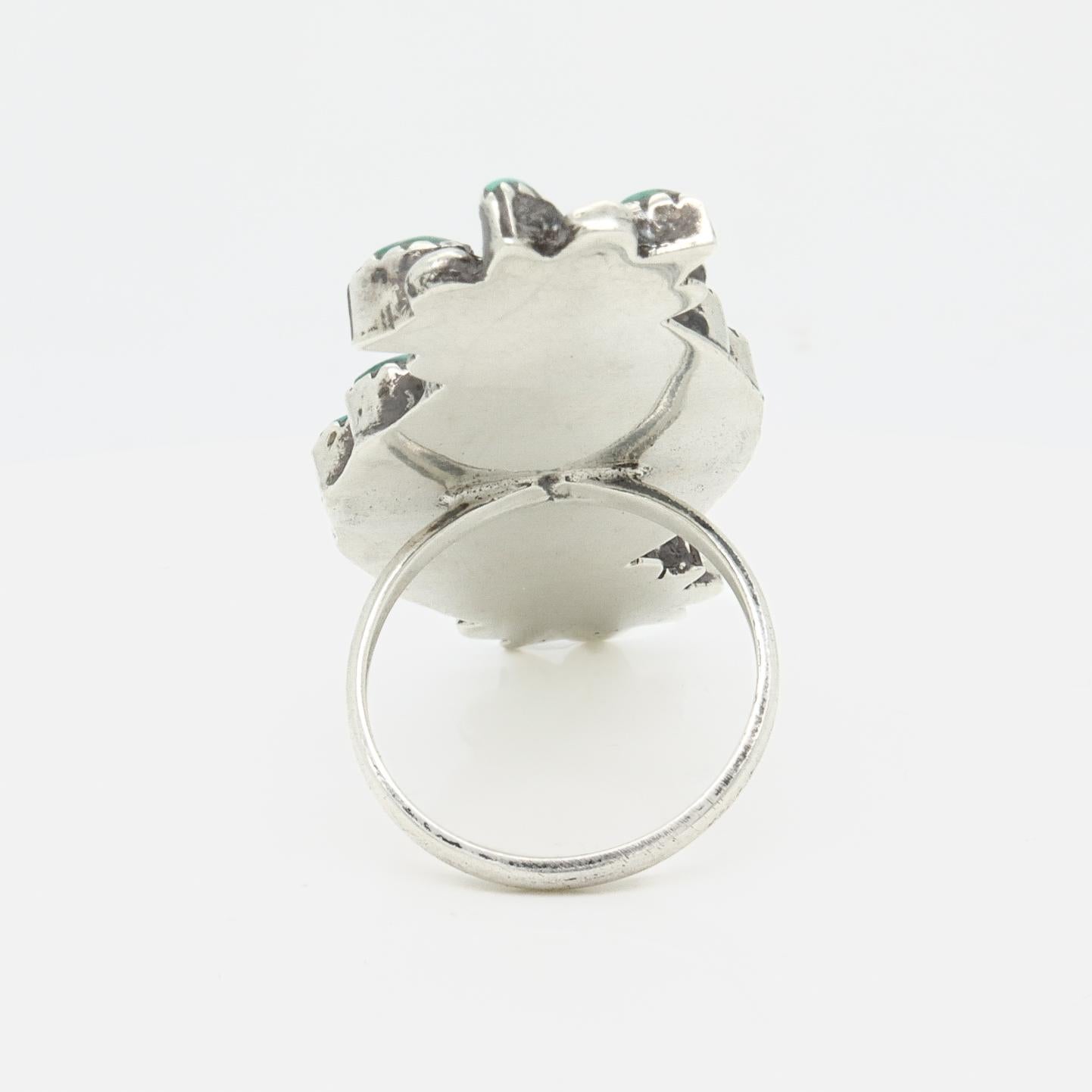 Vintage Southwestern Zuni Silver & Turquoise Cabochon Ring For Sale 1