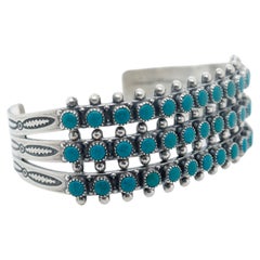  Zuni Bracelet manchette vintage en argent sterling avec cabochon de turquoise du sud-ouest