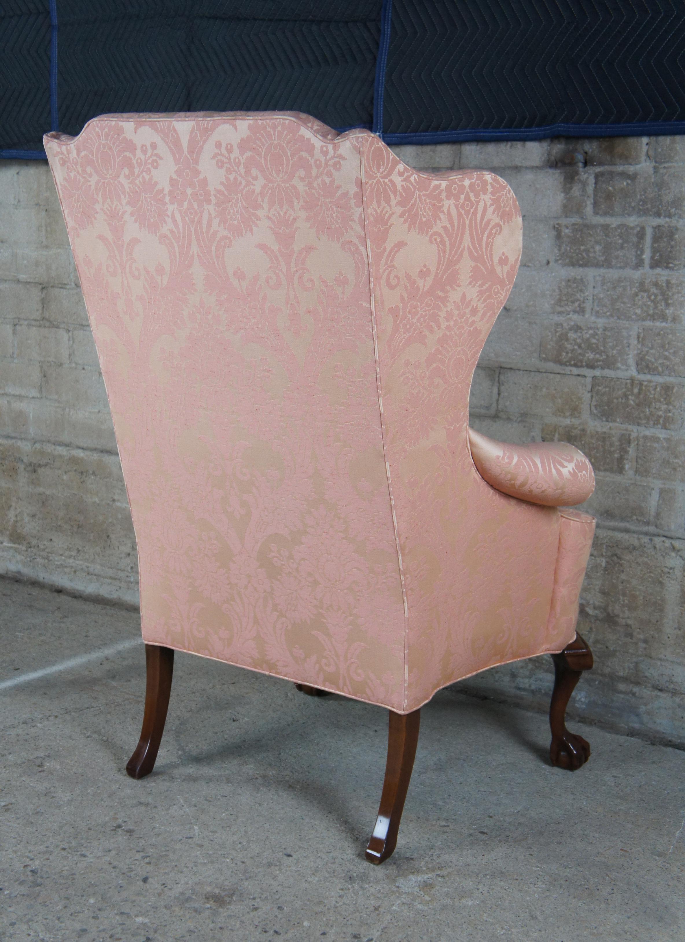 Vintage Southwood Chippendale Mahogany Damask Wingback Armchair Club Library 3