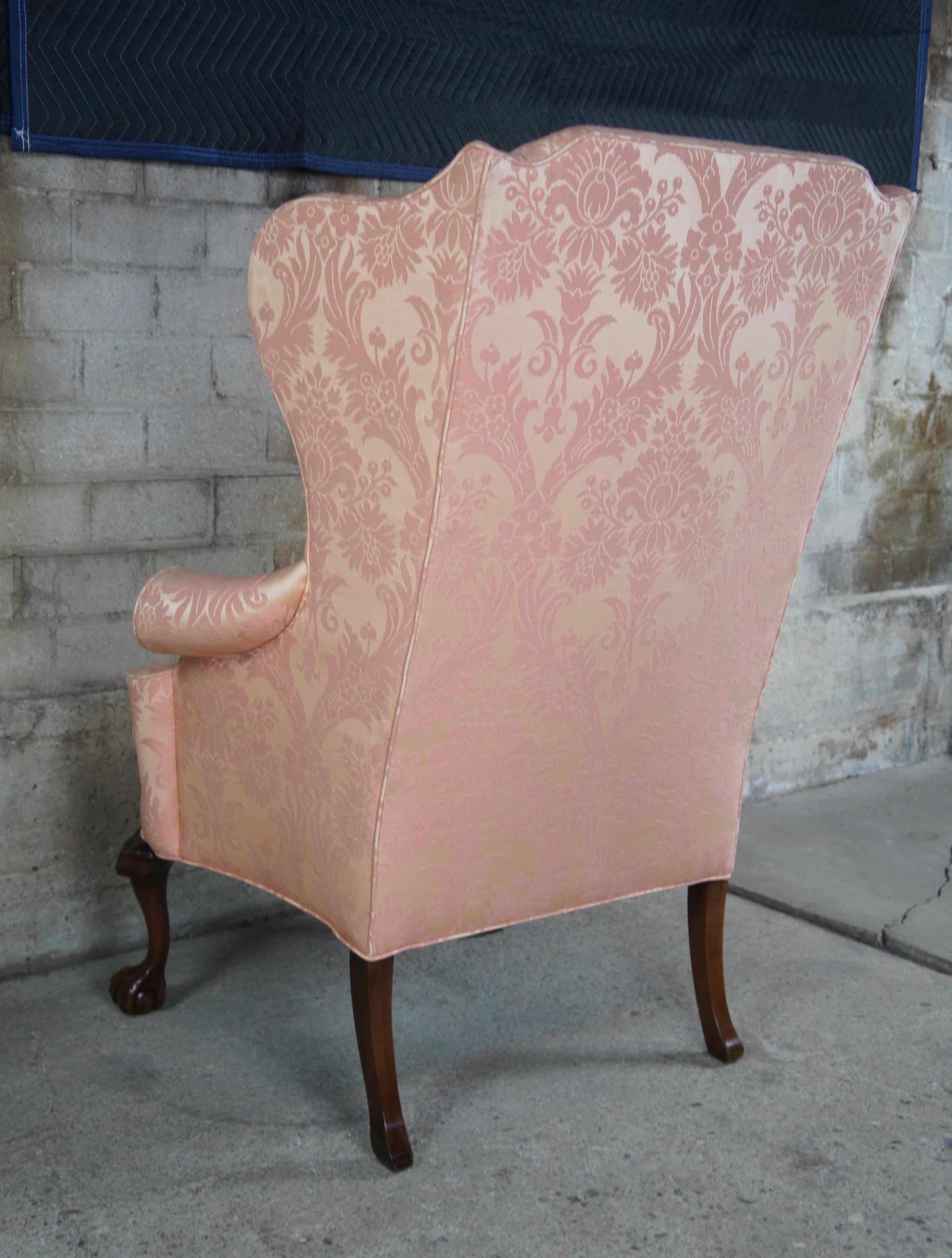 Vintage Southwood Chippendale Mahogany Damask Wingback Armchair Club Library 4
