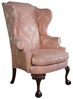 Vintage Southwood Chippendale Mahogany Damask Wingback Armchair Club Library