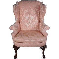 Used Southwood Chippendale Mahogany Damask Wingback Armchair Club Library