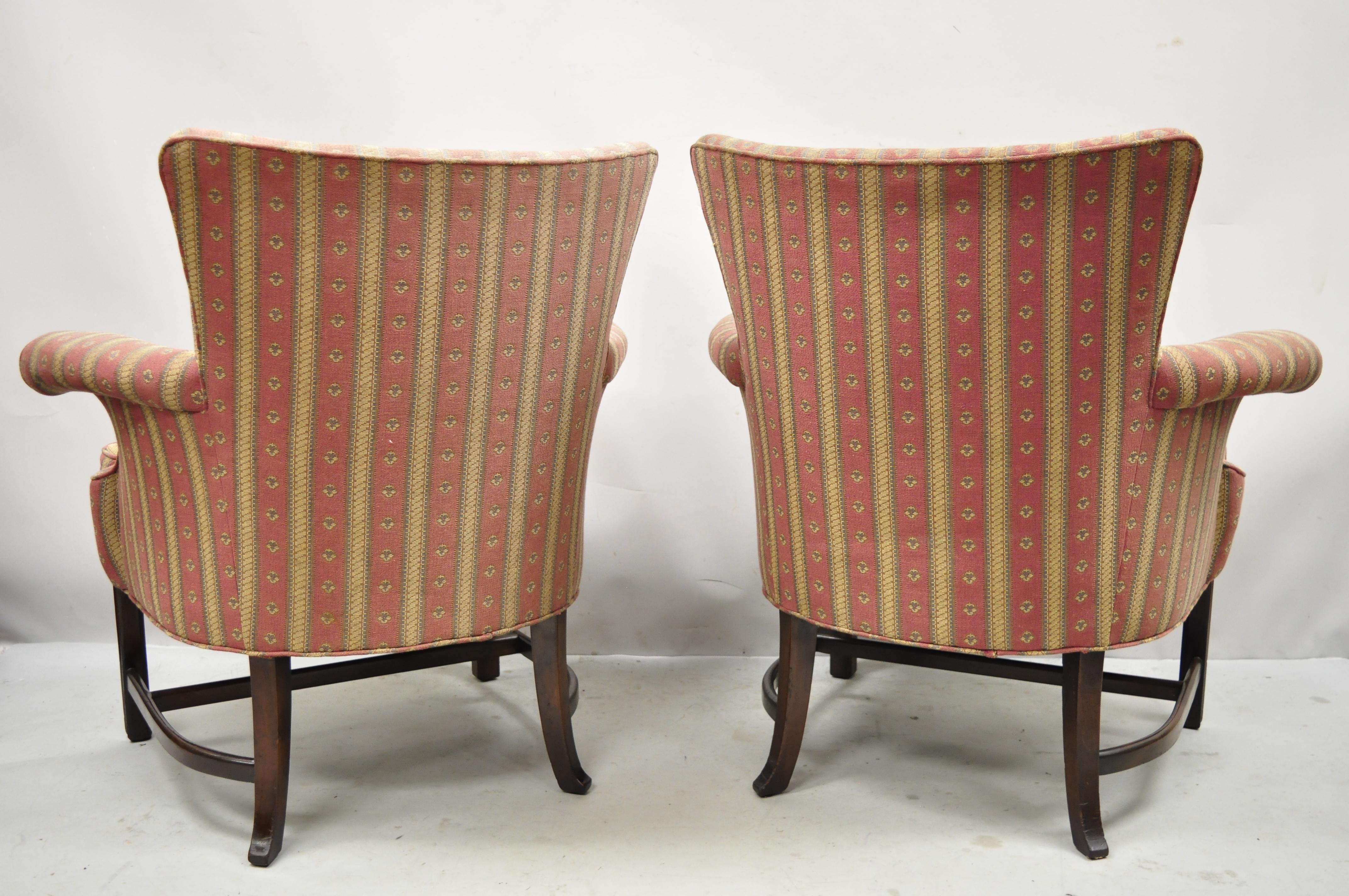 Vintage Southwood Mahogany Upholstered Chippendale Lounge Club Chairs, a Pair 3
