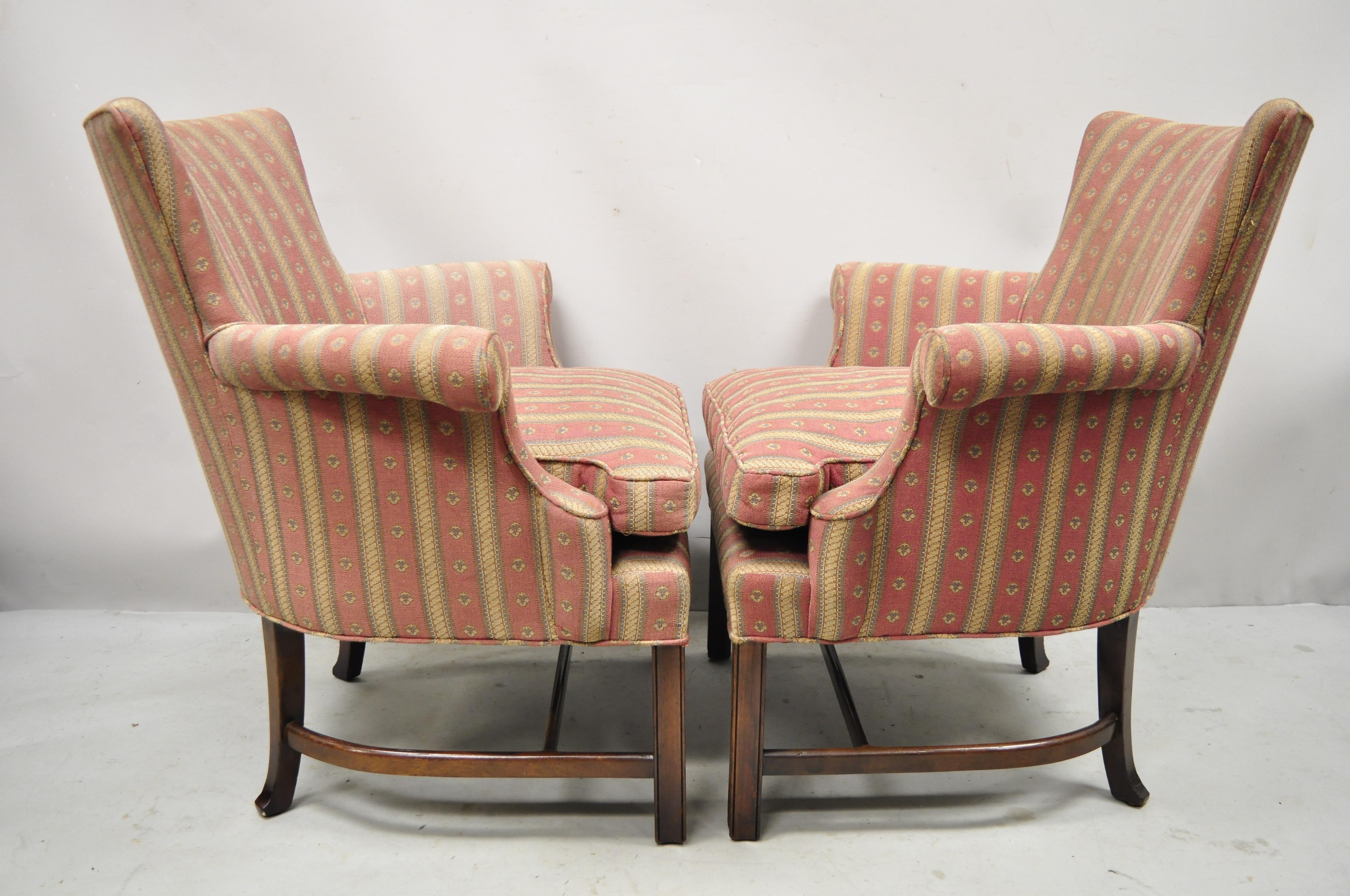 20th Century Vintage Southwood Mahogany Upholstered Chippendale Lounge Club Chairs, a Pair